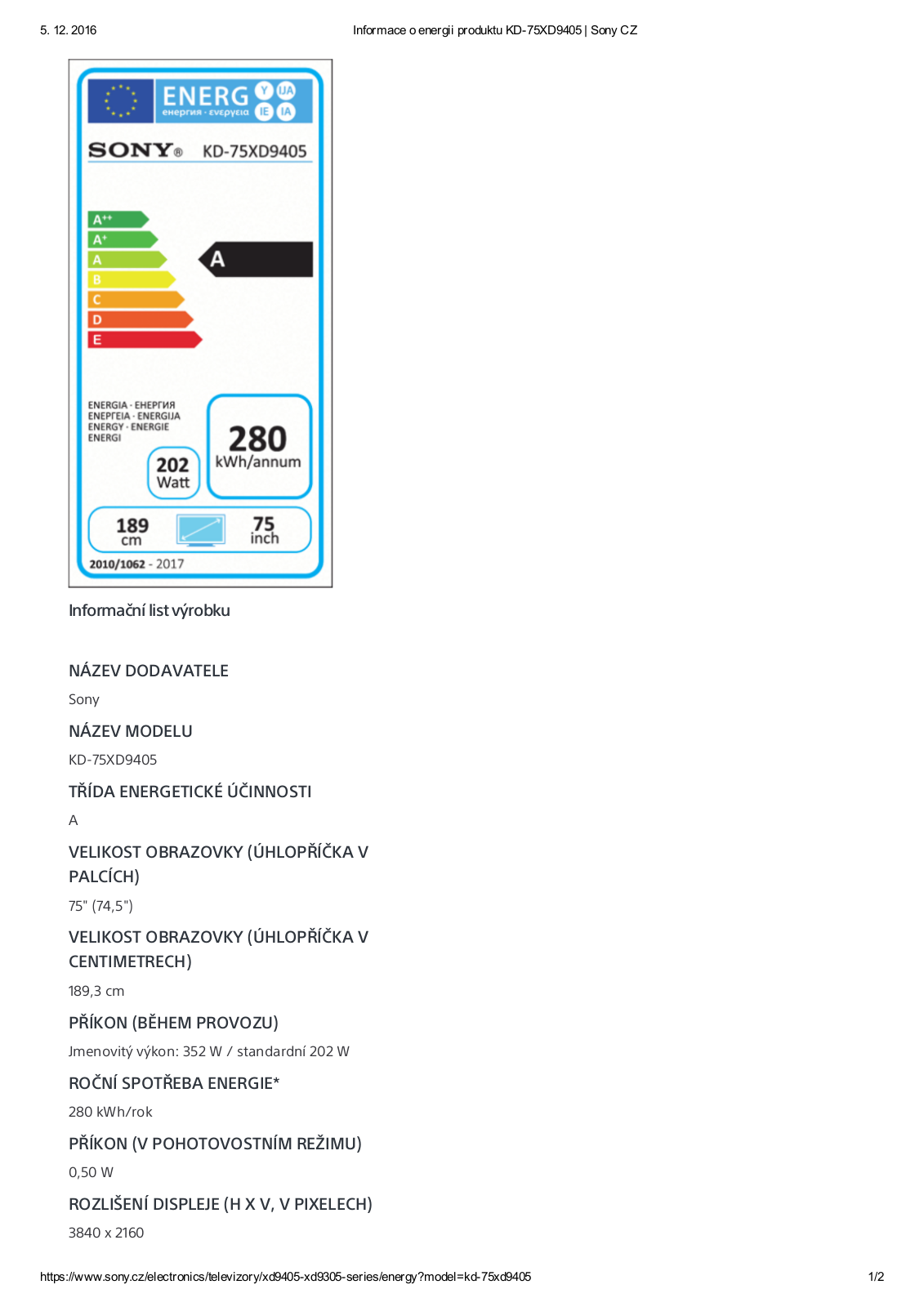 Sony KD75XD9405BAEP User Manual