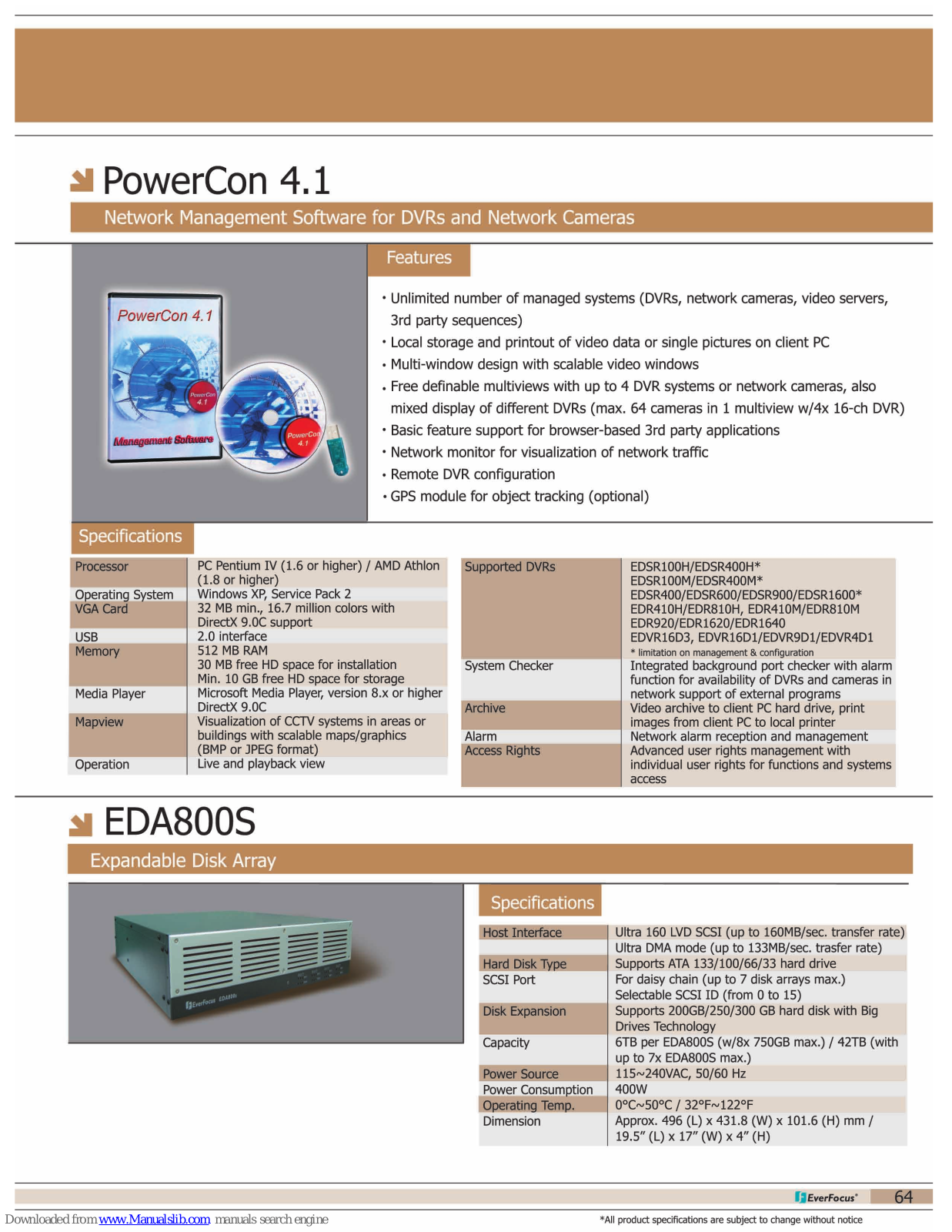 EverFocus EDA800S, PowerCon 4.1 Specifications