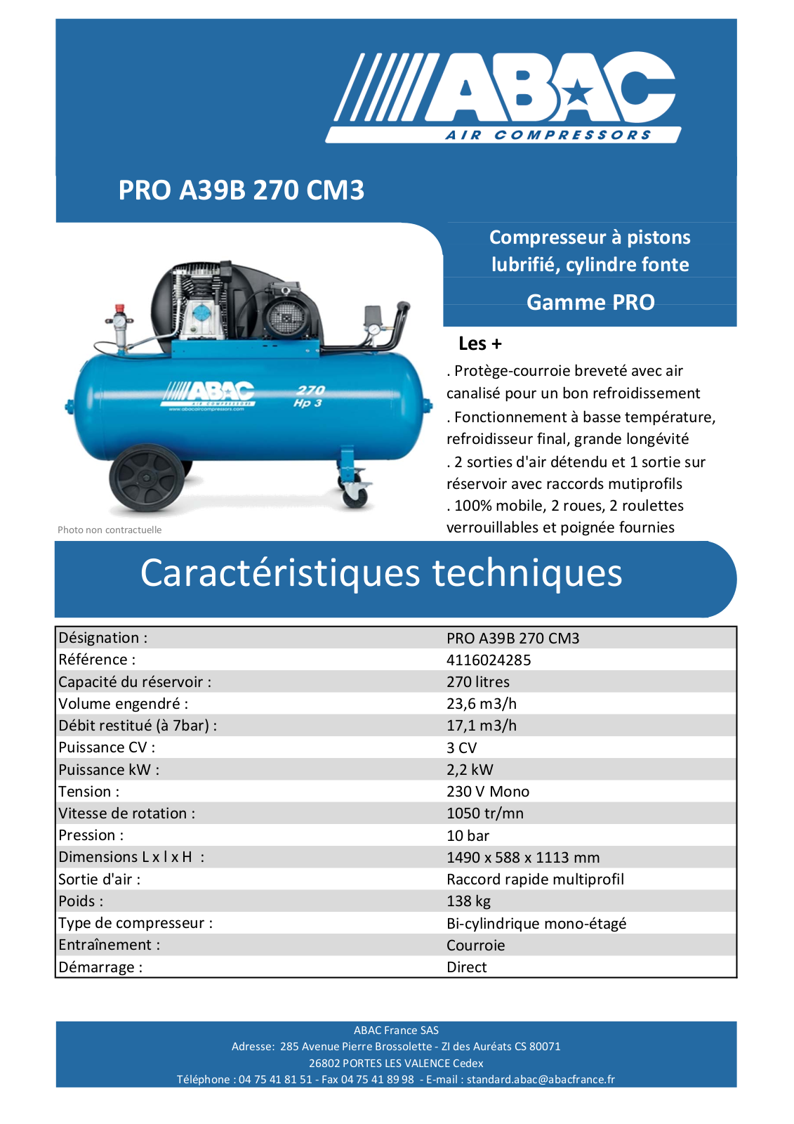 Abac PRO A39B 270 CM3 Specification - ManualMachine.com