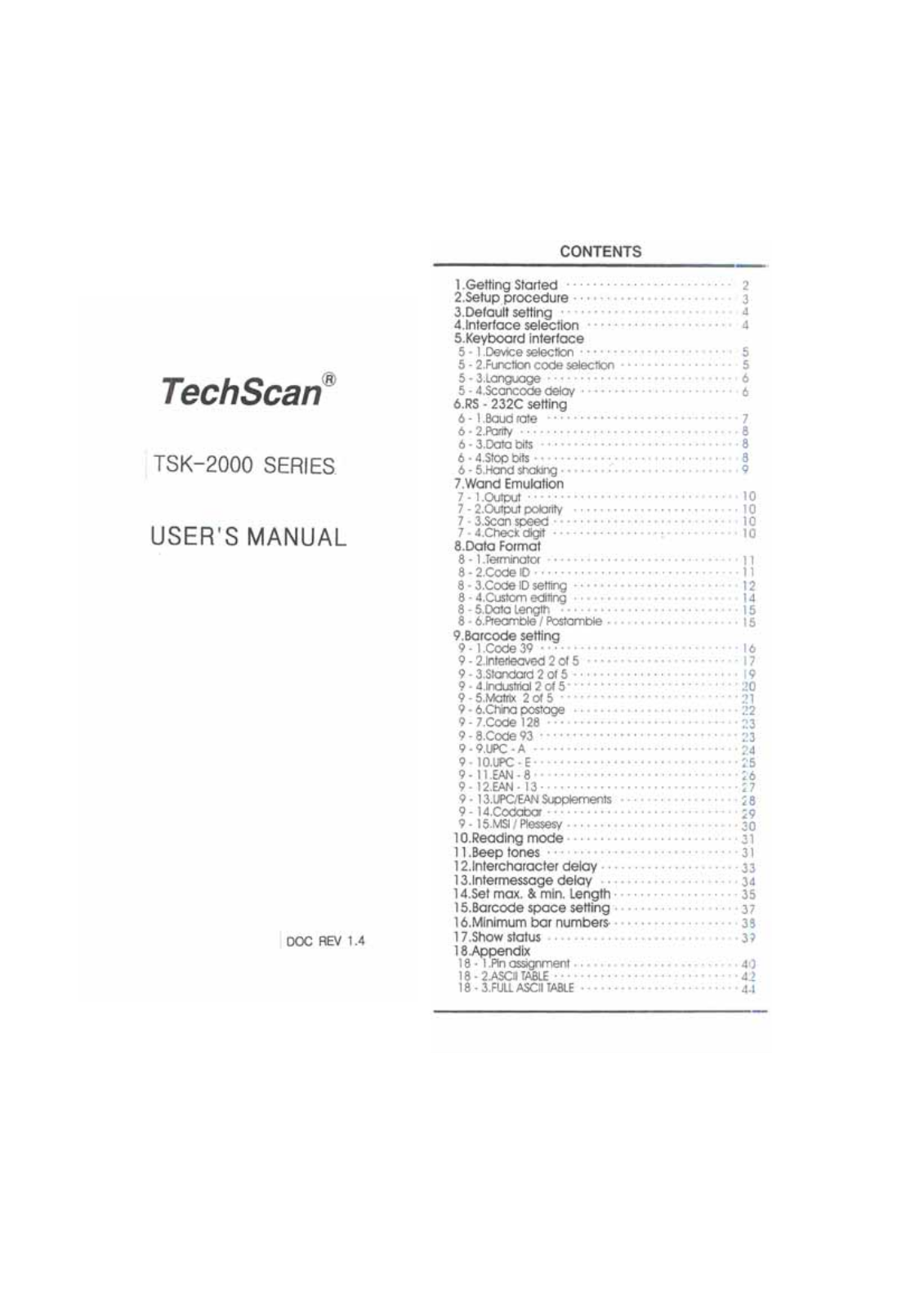 TECHSCAN KOREA TSK2000SERIES User Manual