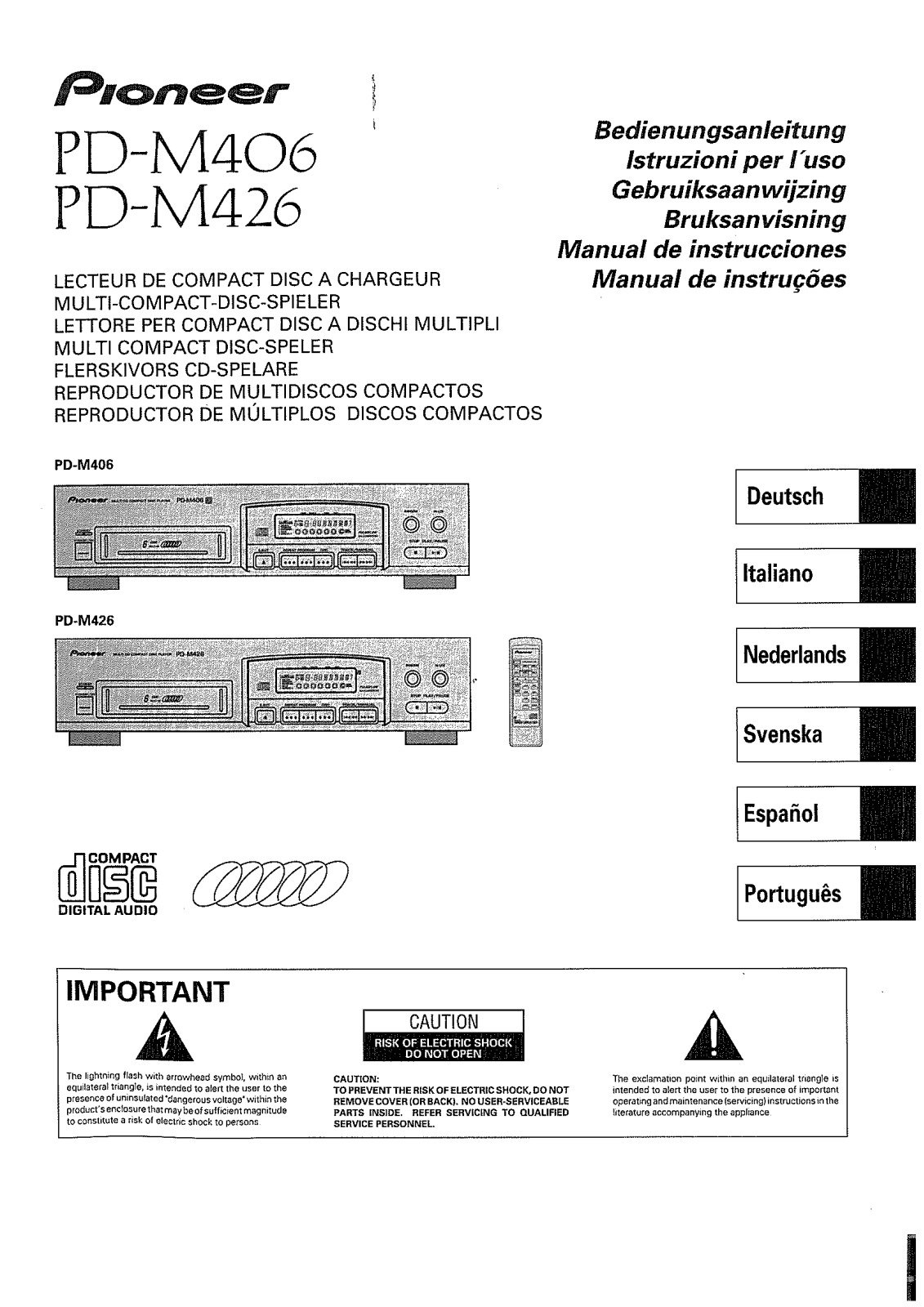 Pioneer PD-M426, PD-M406 Operation Manual