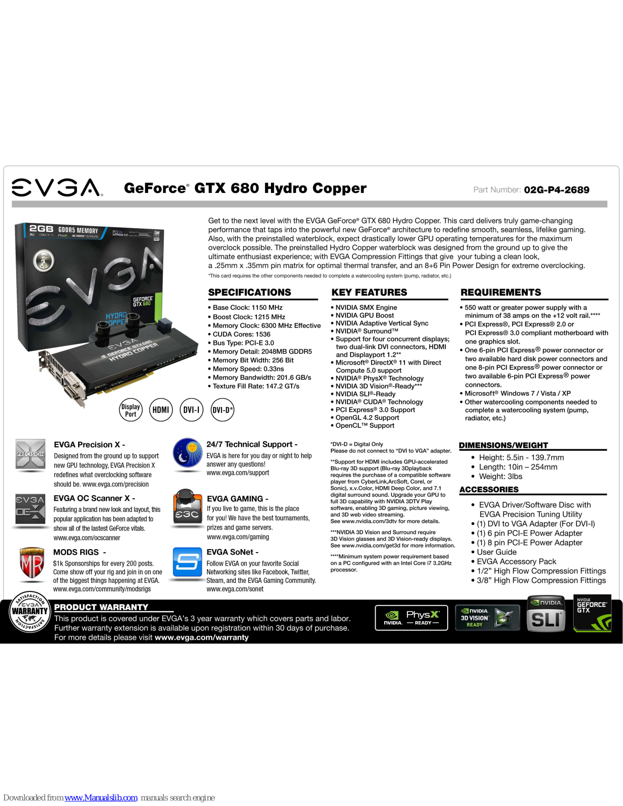 EVGA GeForce GTX 680 Hydro Copper Specification - ManualMachine.com