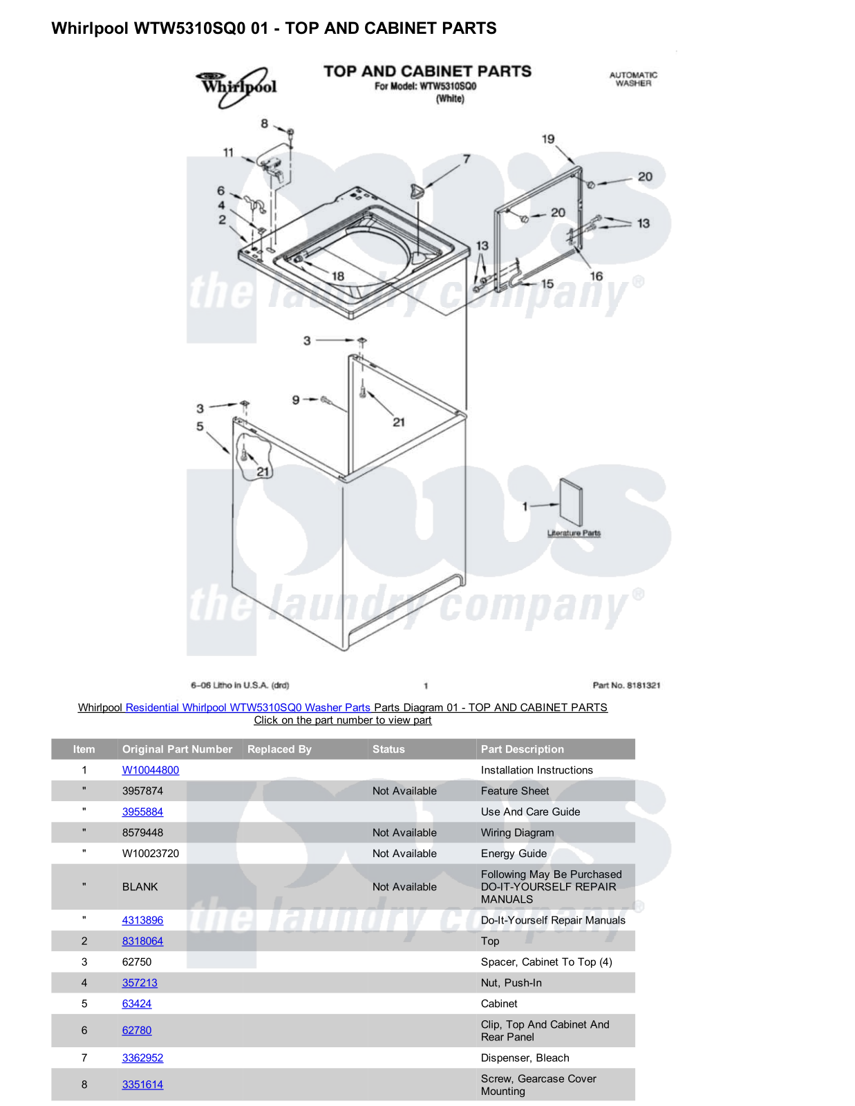 Whirlpool WTW5310SQ0 Parts Diagram