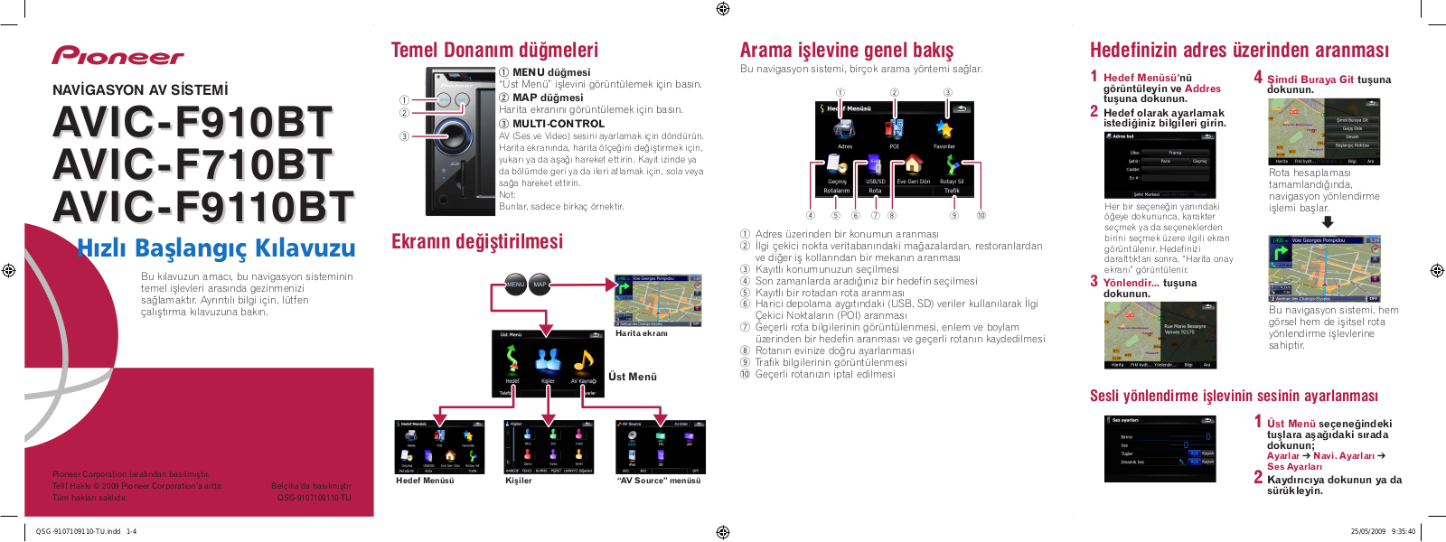 Pioneer AVIC-F910BT, AVIC-F9110BT, AVIC-F710BT Quickstart manual