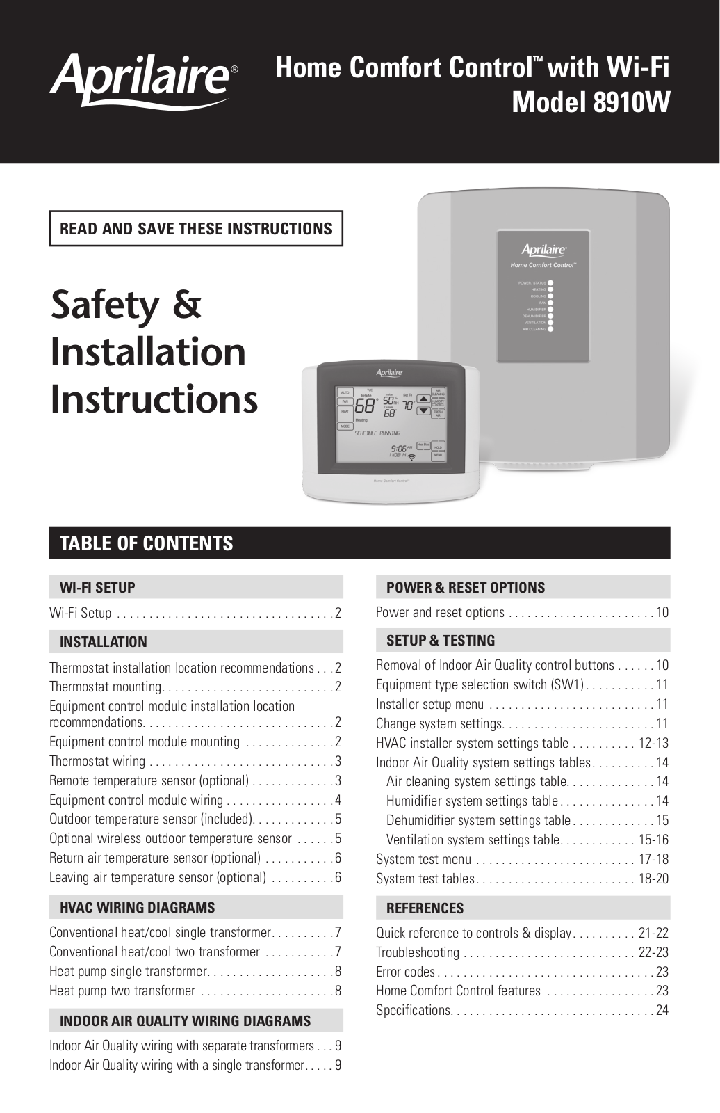 Aprilaire 8910W Installation Manual