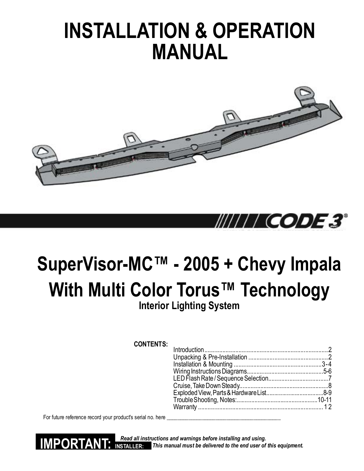 Code 3 MC SuperVisor Impala User Manual