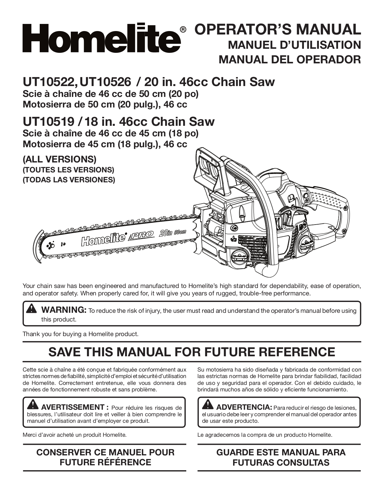 Homelite UT10519, UT10526, UT10522 User Manual