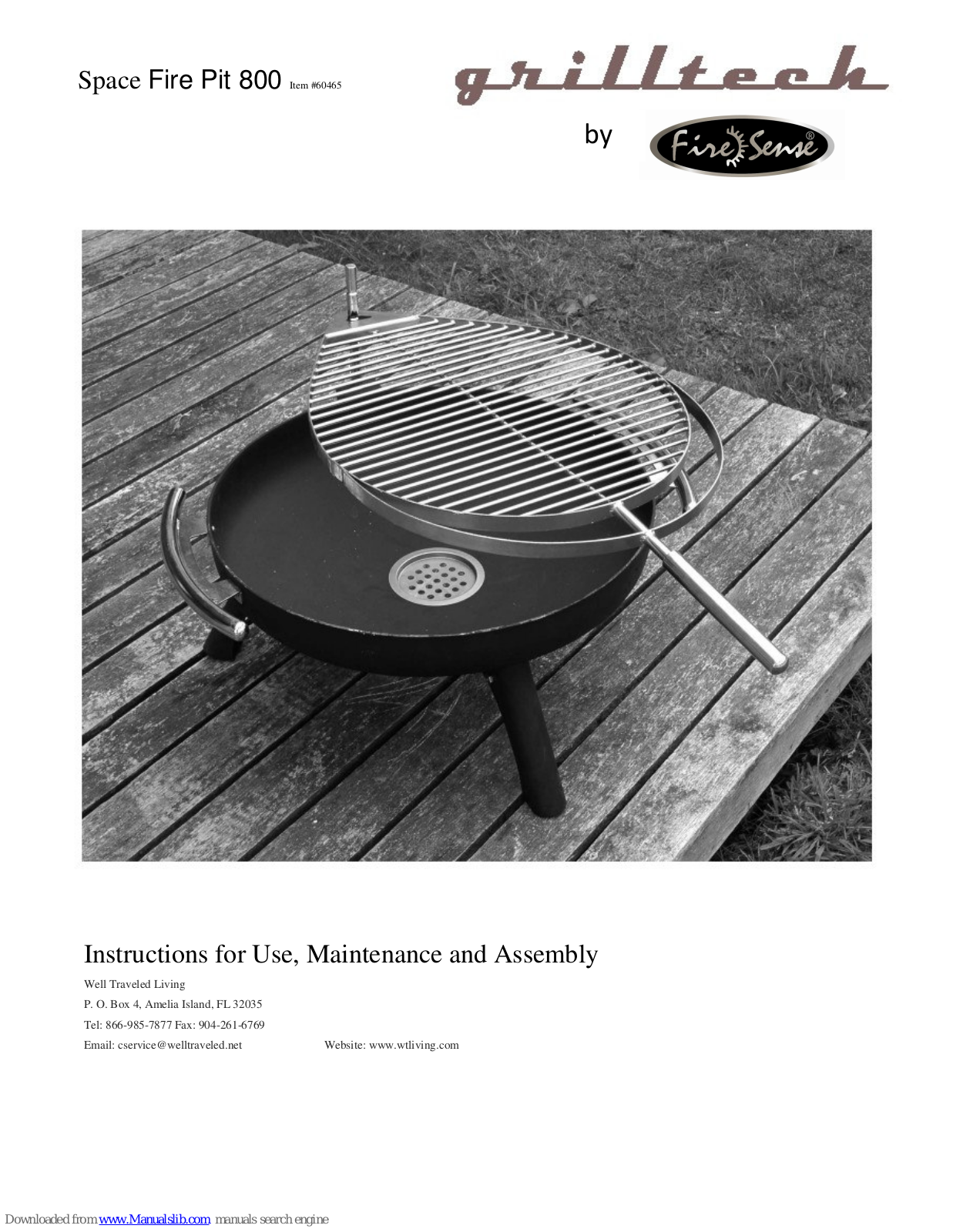 Fire Sense Grilltech 60465, Grilltech Space Fire Pit 800 60465 Instructions For Use Manual