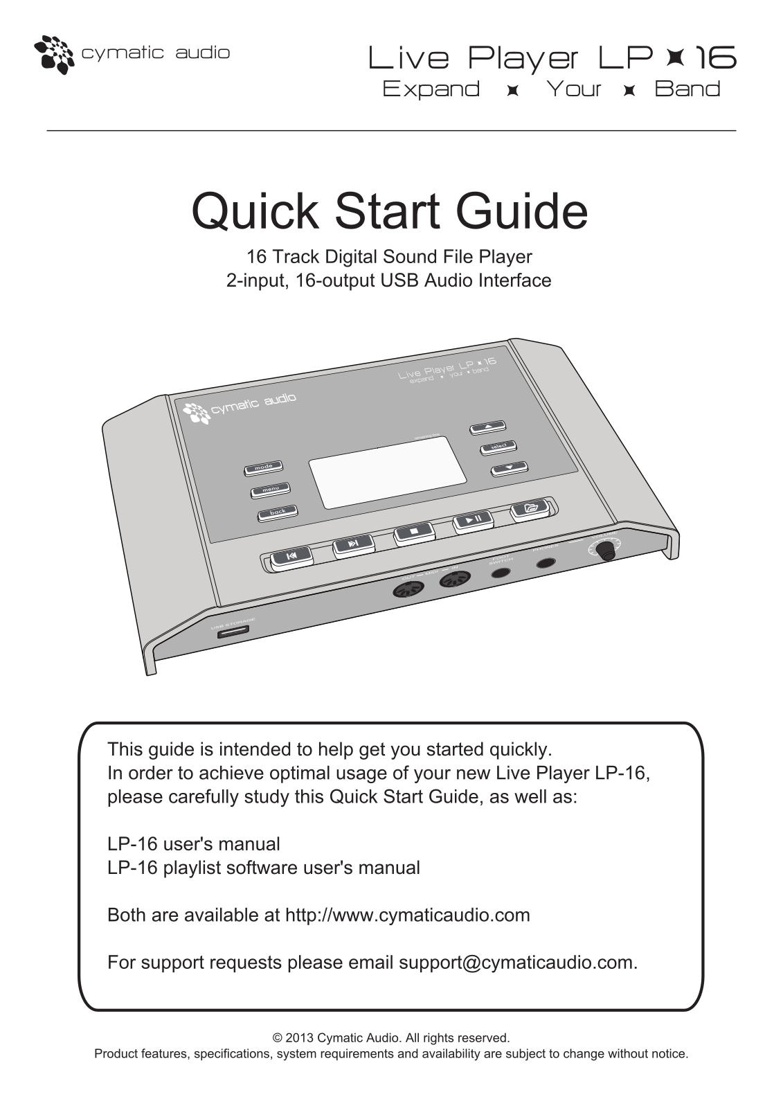 Cymatic Audio LP16 User manual