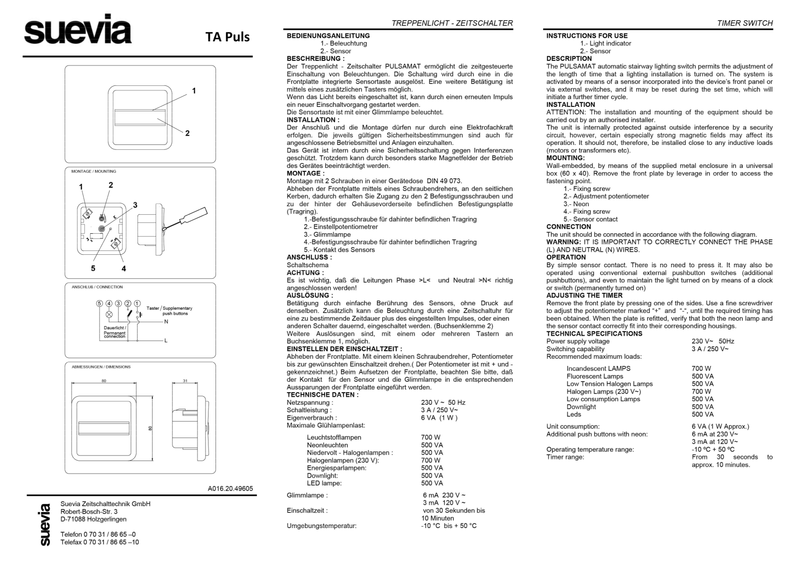 Suevia TA PULS User guide