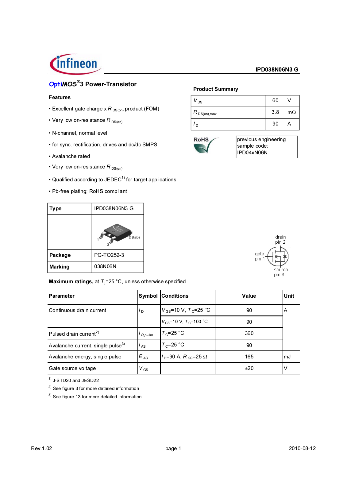 Datasheet ipd038n06n3_rev1.02 Datasheet - ManualMachine.com