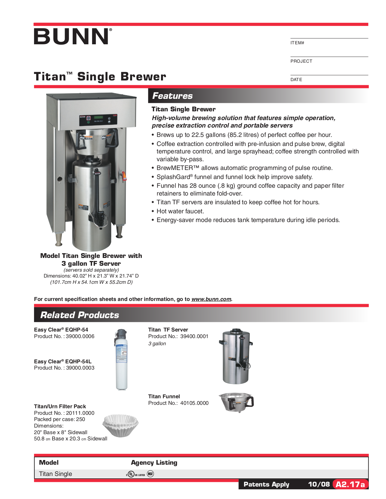 Bunn Titan Single Brewer User Manual