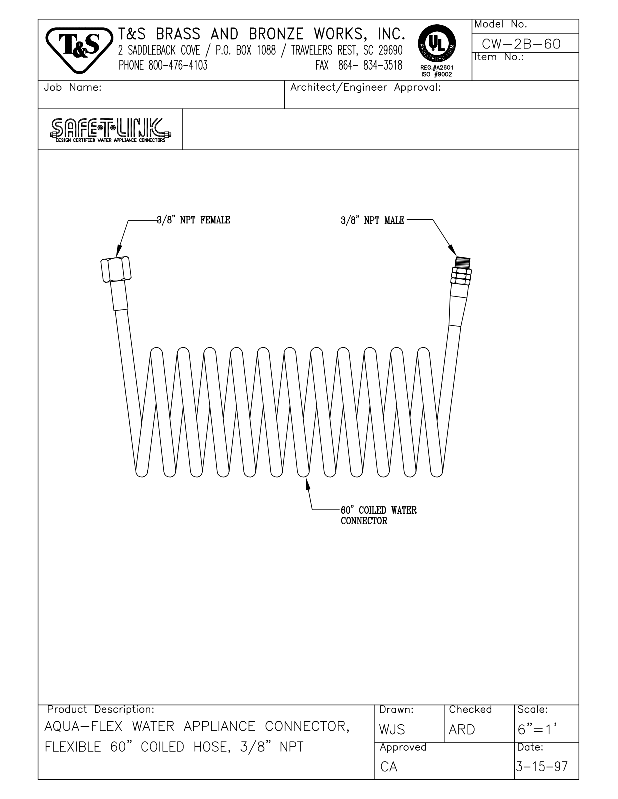 T&S Brass CW-2B-60 User Manual