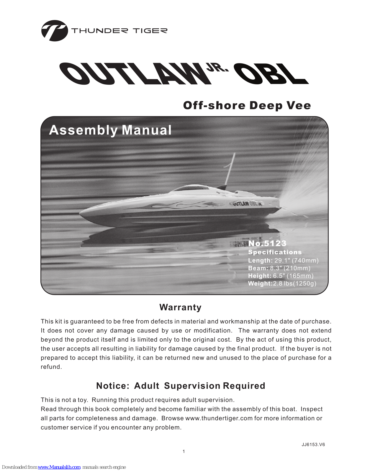 THUNDER TIGER Outlaw JR. OBL 5123 Assembly Manual