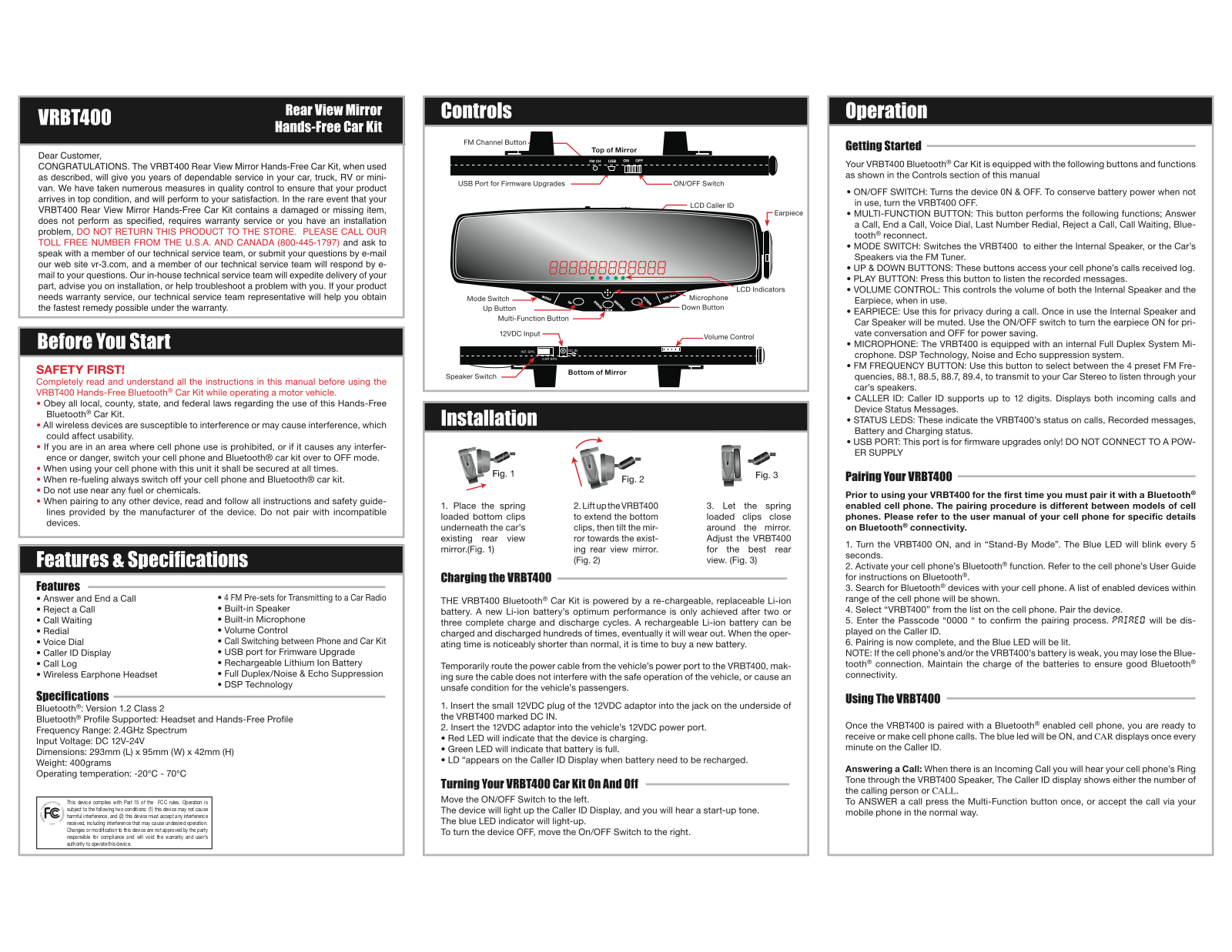 Roadmaster VRBT400 User Manual