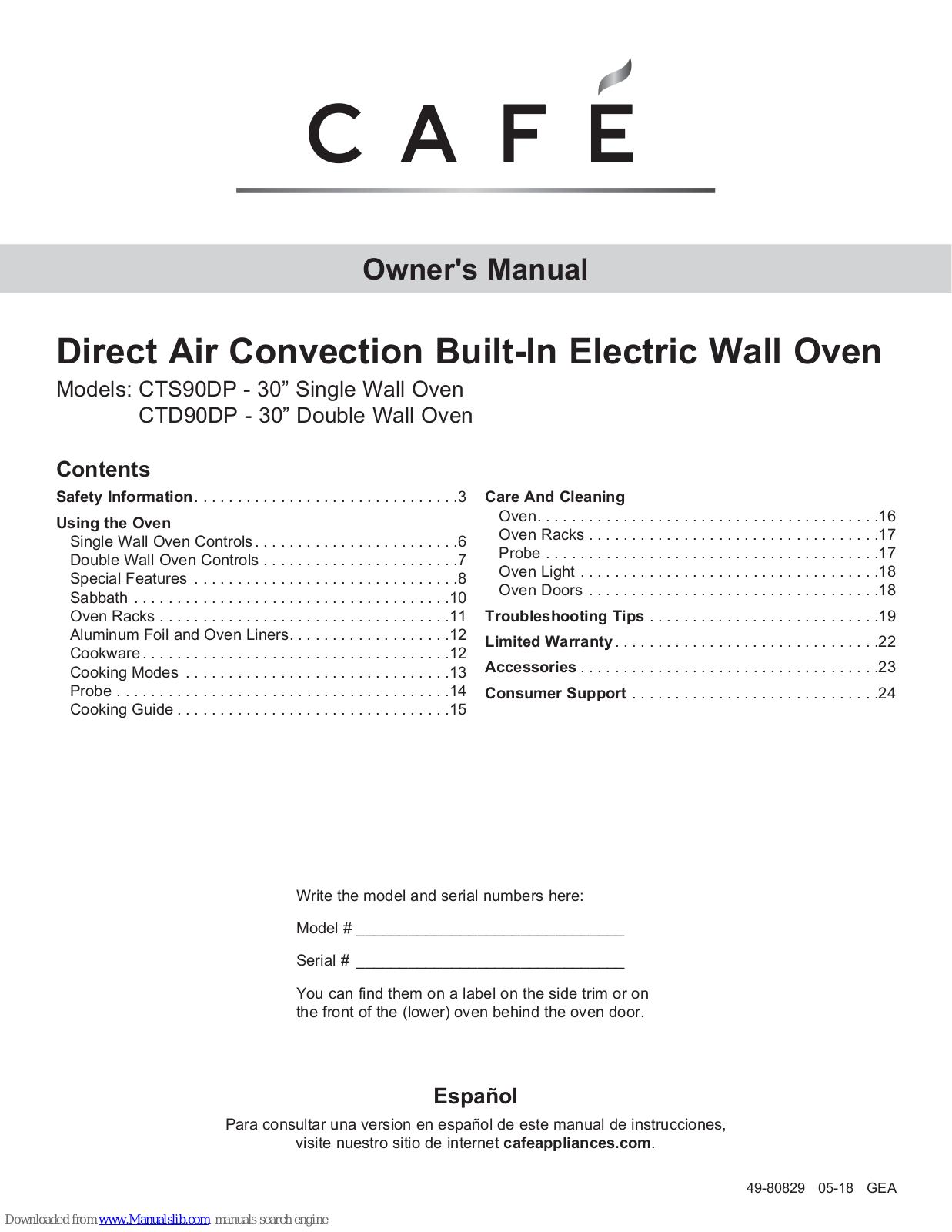 Cafe CTS90DP, CTD90DP Owner's Manual