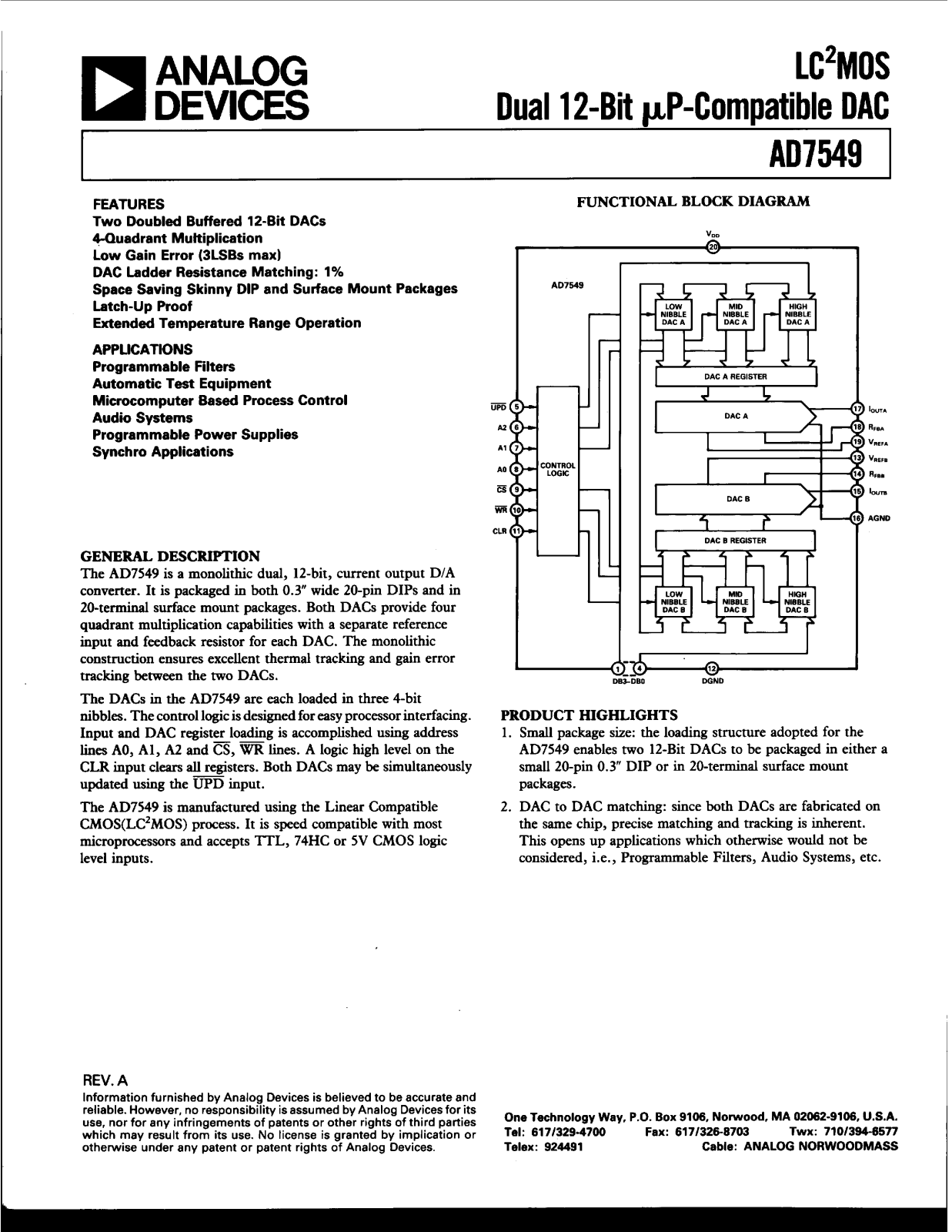 Analog Devices AD7549JN, AD7549BQ, AD7549AQ, AD7549TQ, AD7549TE Datasheet