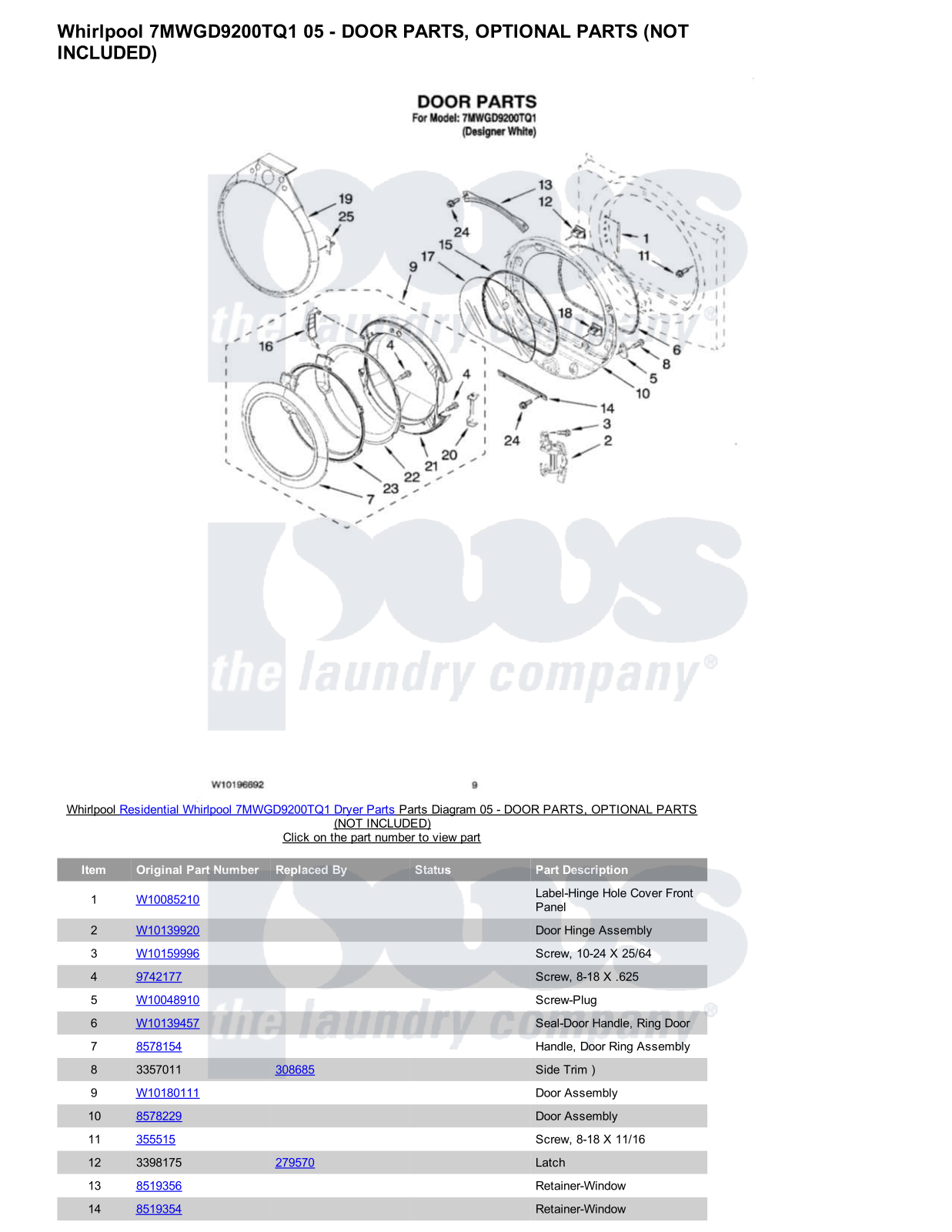 Whirlpool 7MWGD9200TQ1 Parts Diagram