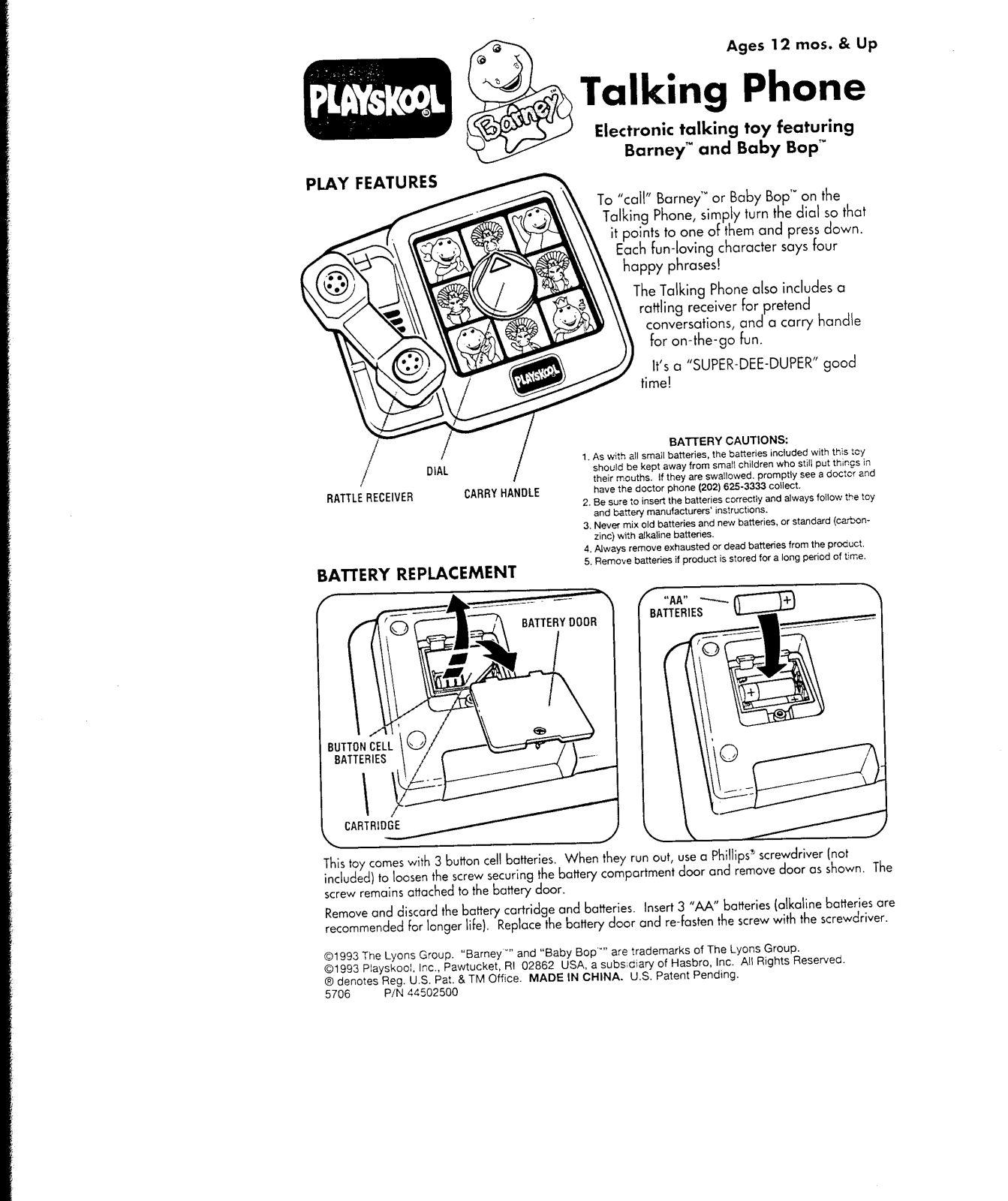 Hasbro Barney Talking Phone User Manual