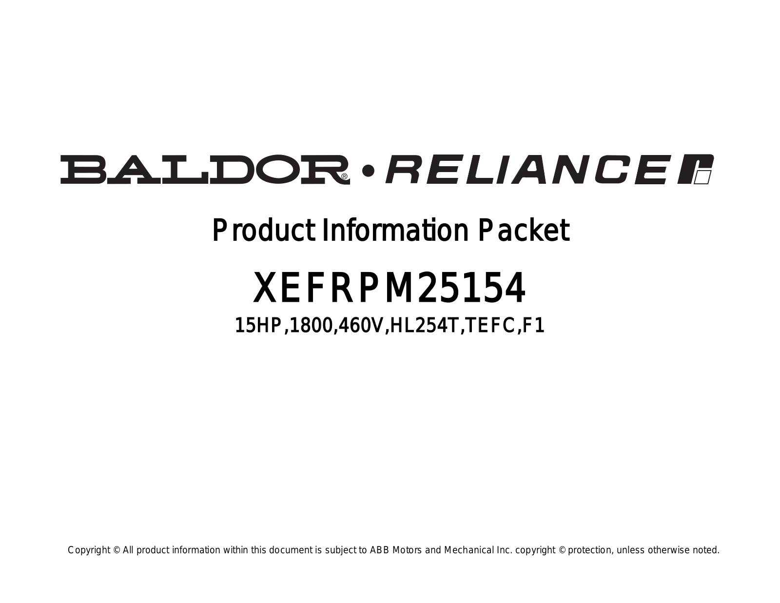 Baldor XEFRPM25154 Product Information Sheet