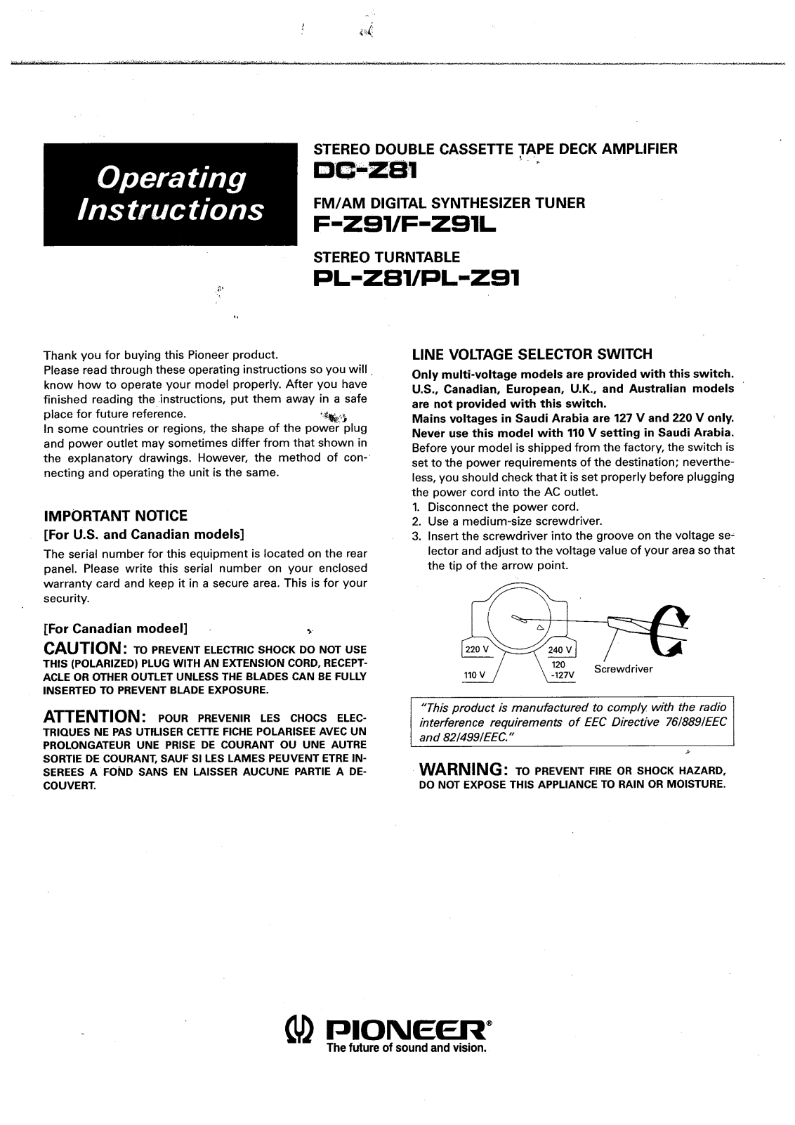 Pioneer DC-Z81, PL-Z81, F-Z91L, F-Z91, PL-Z91 User Manual