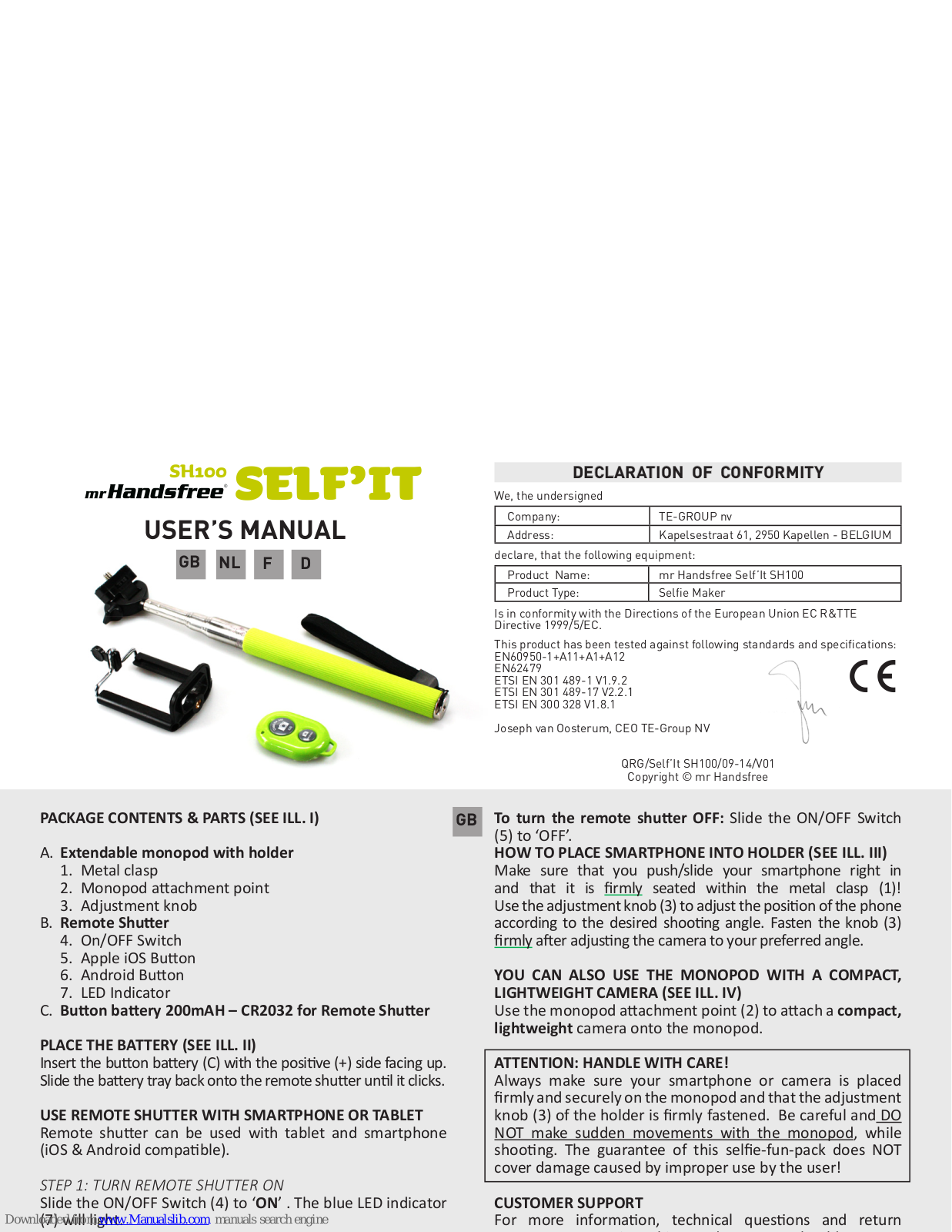 Mr Handsfree SH100 Self'It User Manual