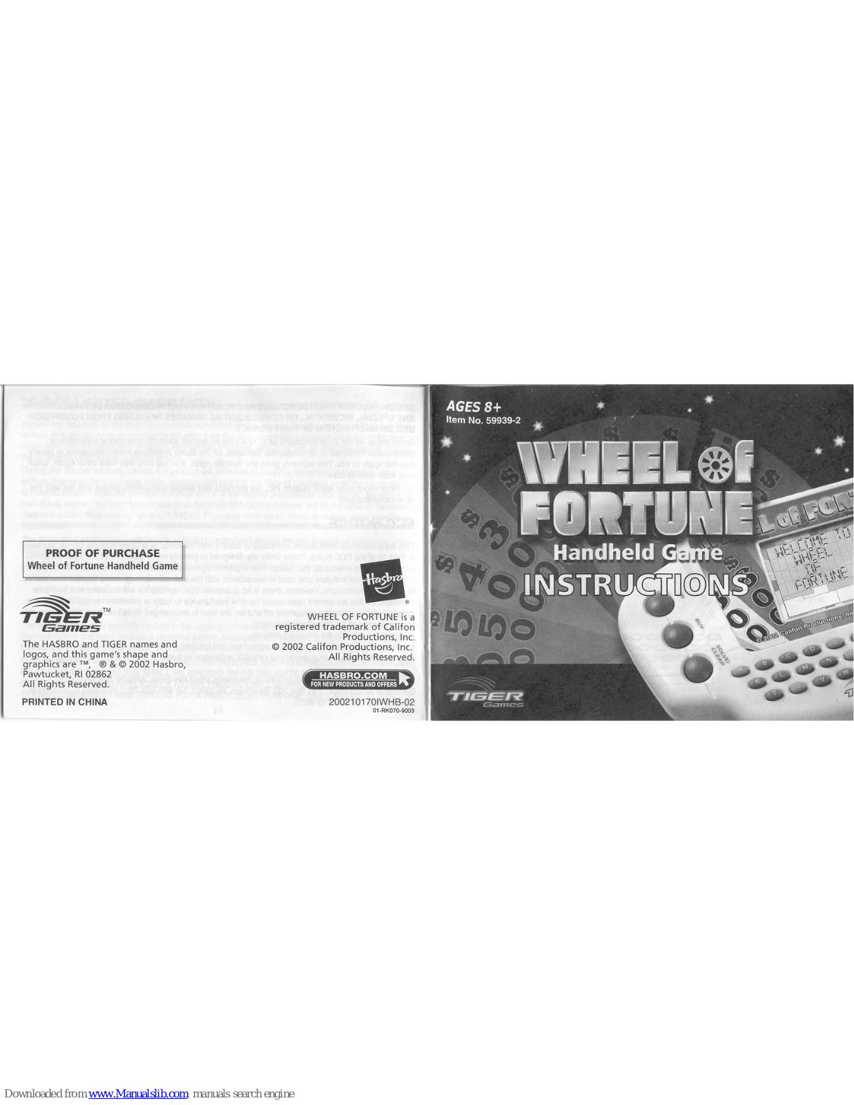 Tiger Wheel of Fortune 59939-2 Instruction Manual