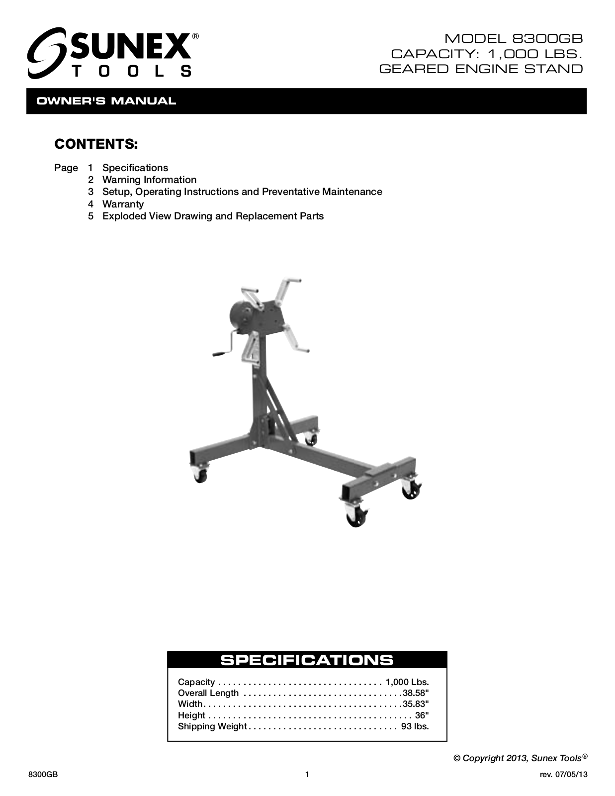 Sunex Tools 8300GB User Manual