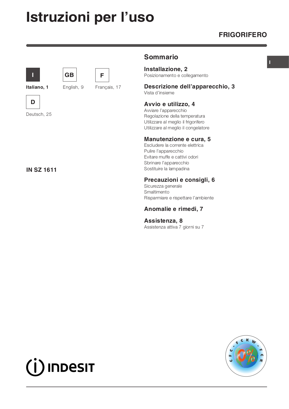 Indesit IN SZ 1611 User Manual