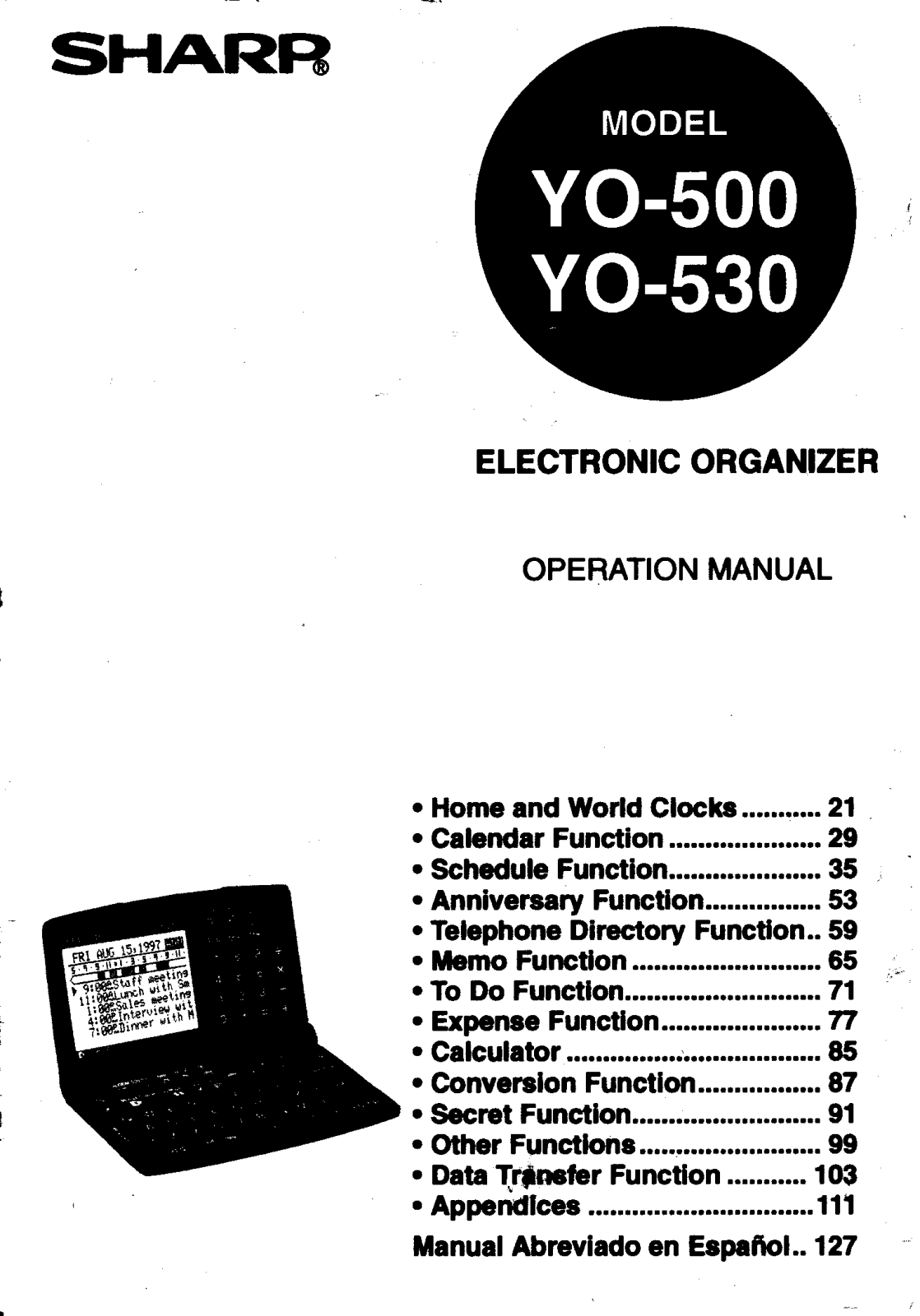 Sharp YO-500, YO-530 Owner's Manual