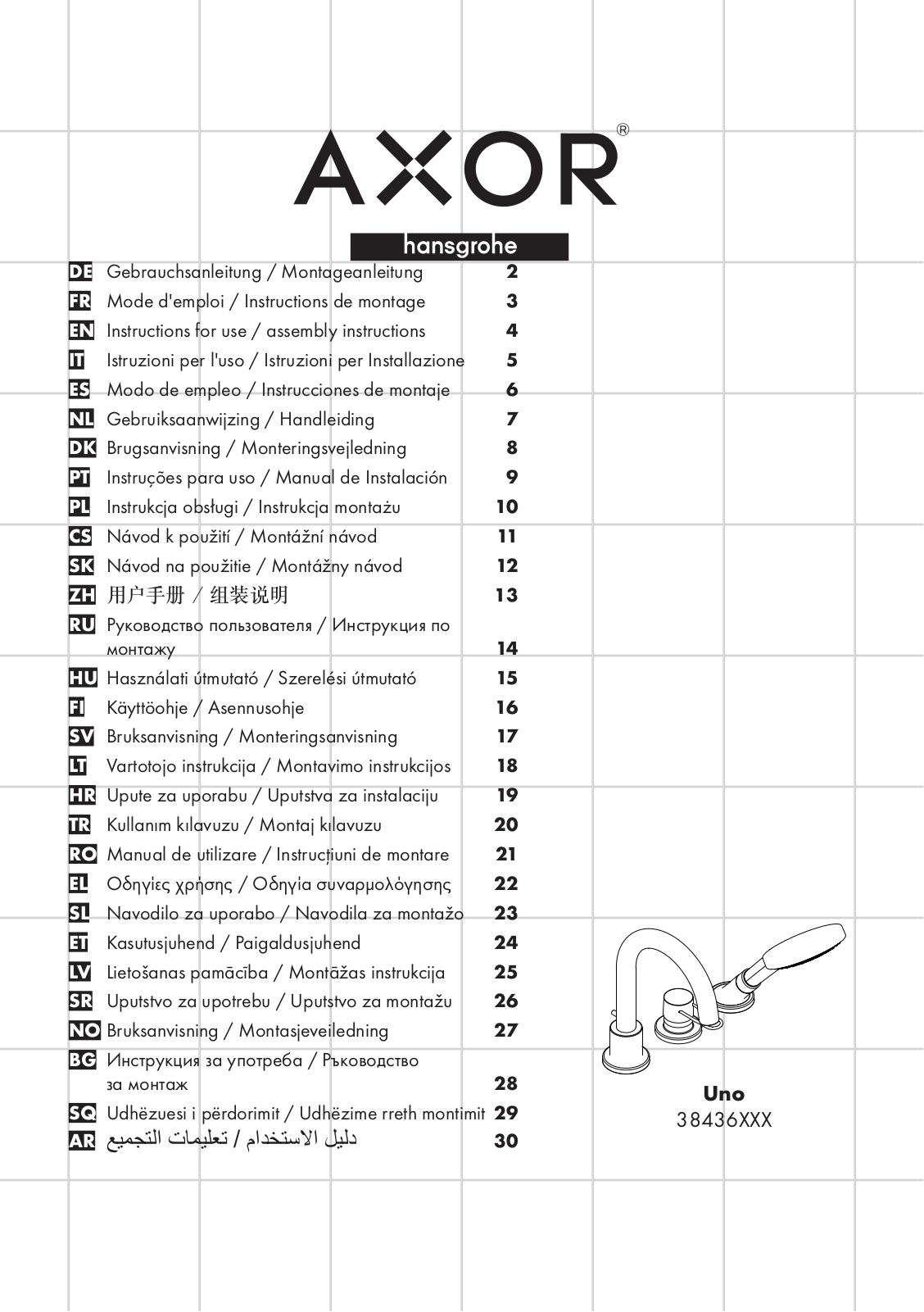 Hansgrohe 38436000, 38436820, 38436930 Instructions For Use/assembly Instructions