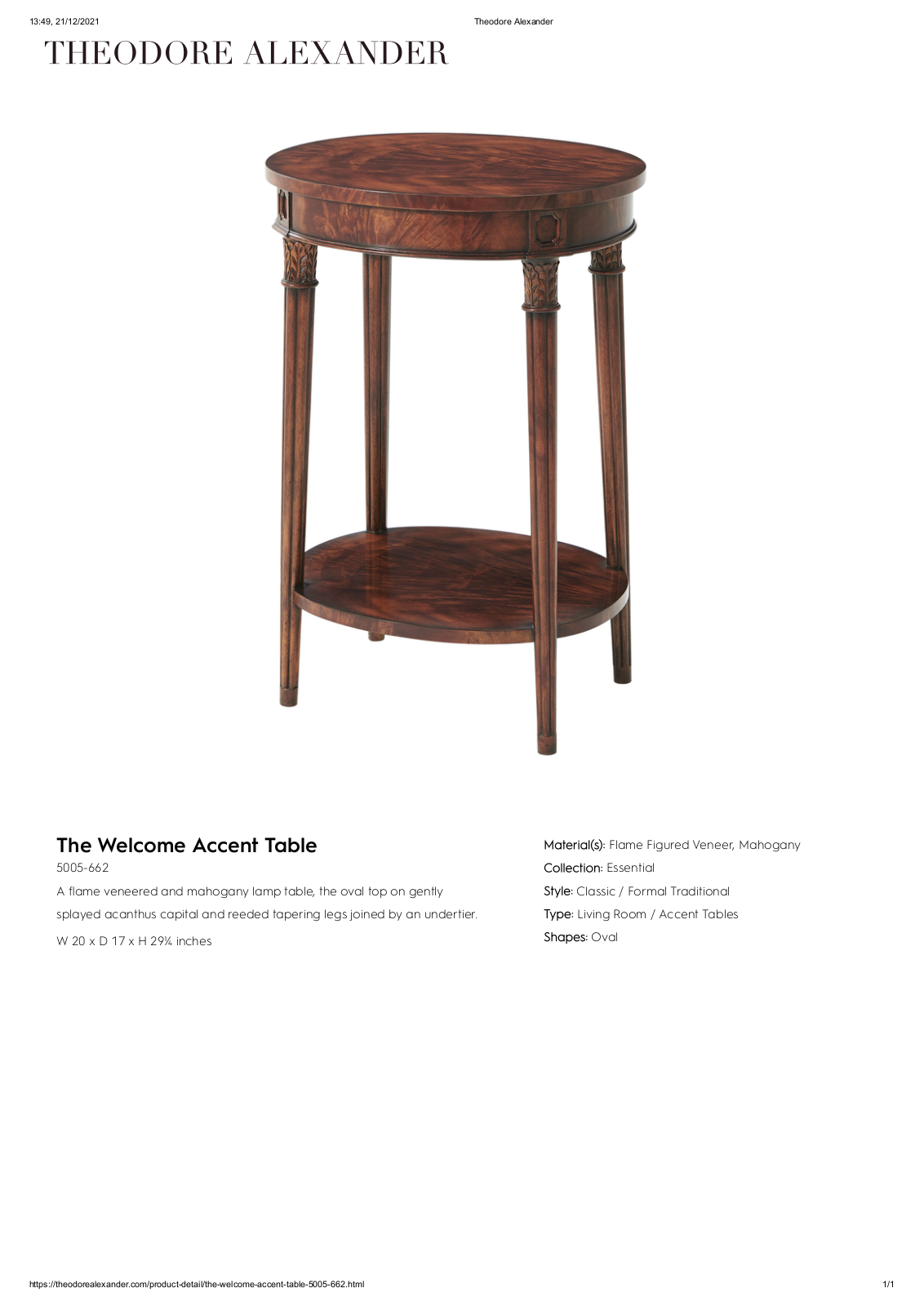Theodore Alexander FPLJ2400 Specifications - ManualMachine.com