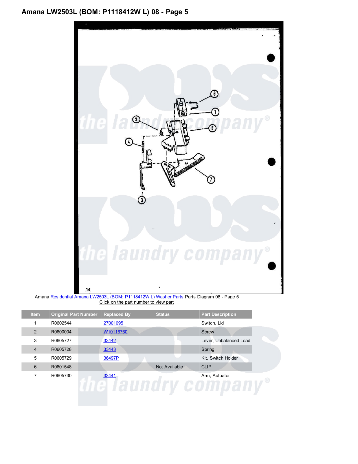 Amana LW2503L Parts Diagram