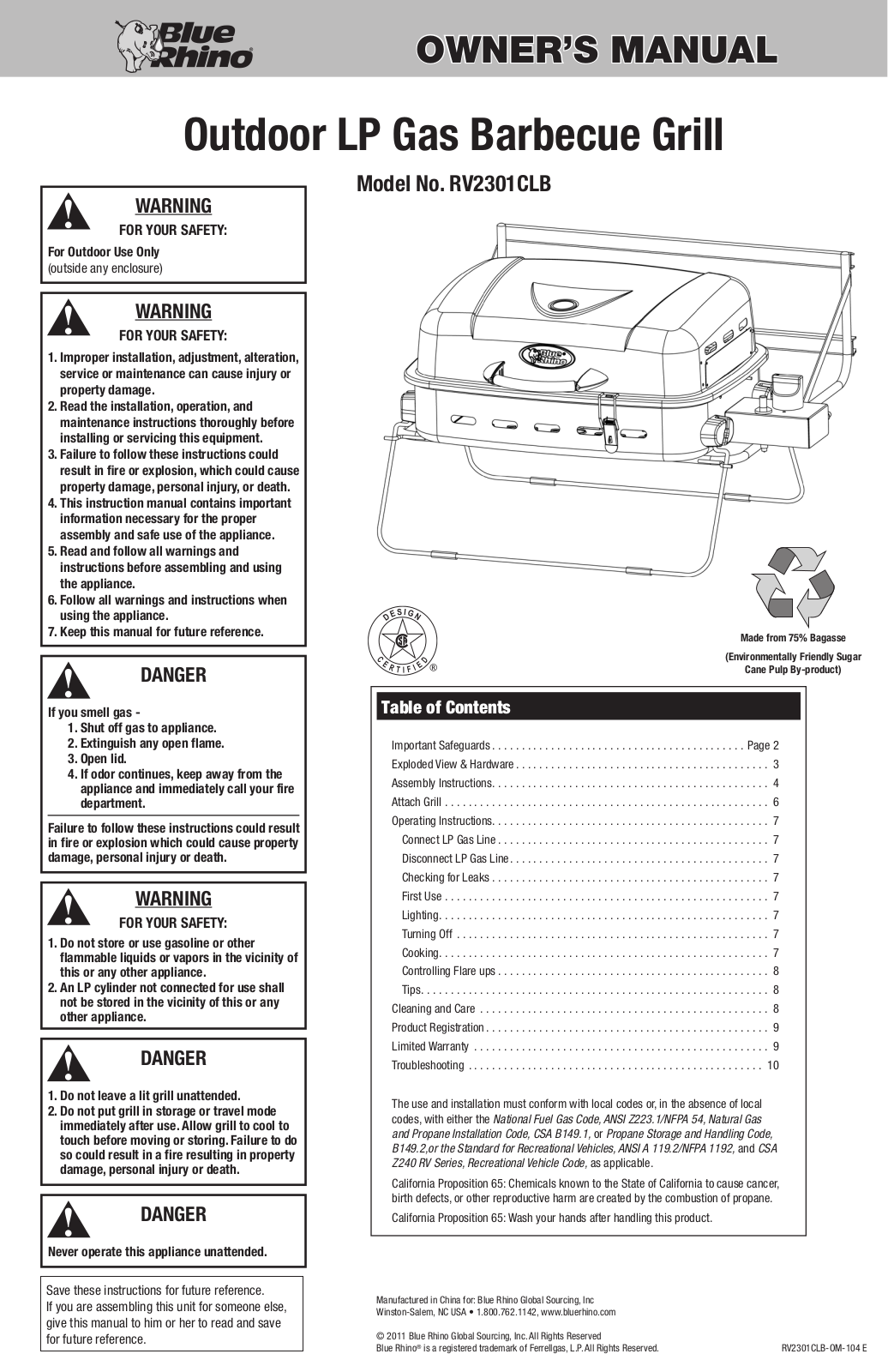 Blue Rhino RV2301CLB User Manual