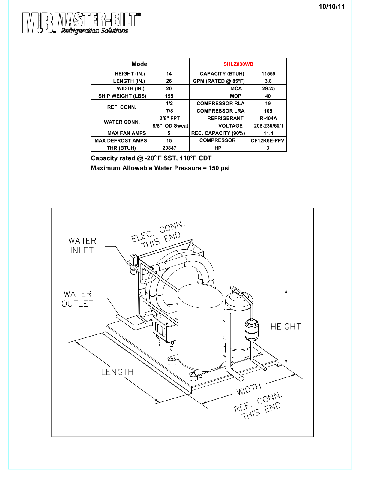 Master-Bilt SHLZ030WB User Manual