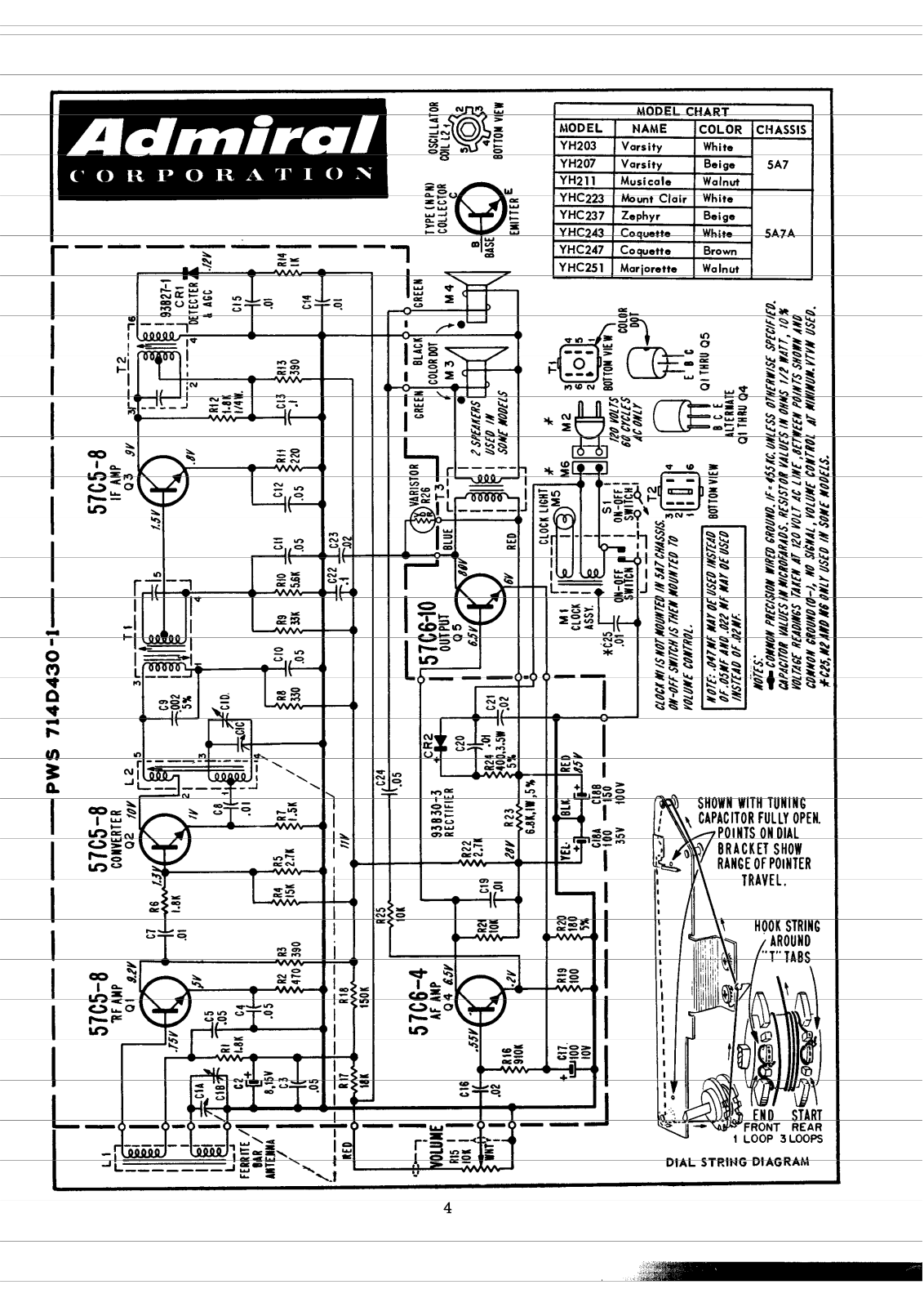 Admiral YH203, YH207, YH211, YHC223, YHC237 Schematic