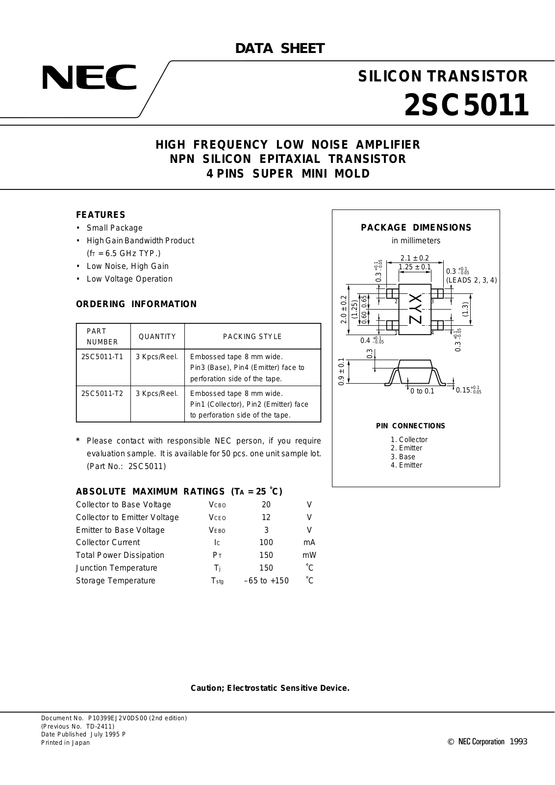 NEC 2SC5011-T1, 2SC5011-T2 Datasheet