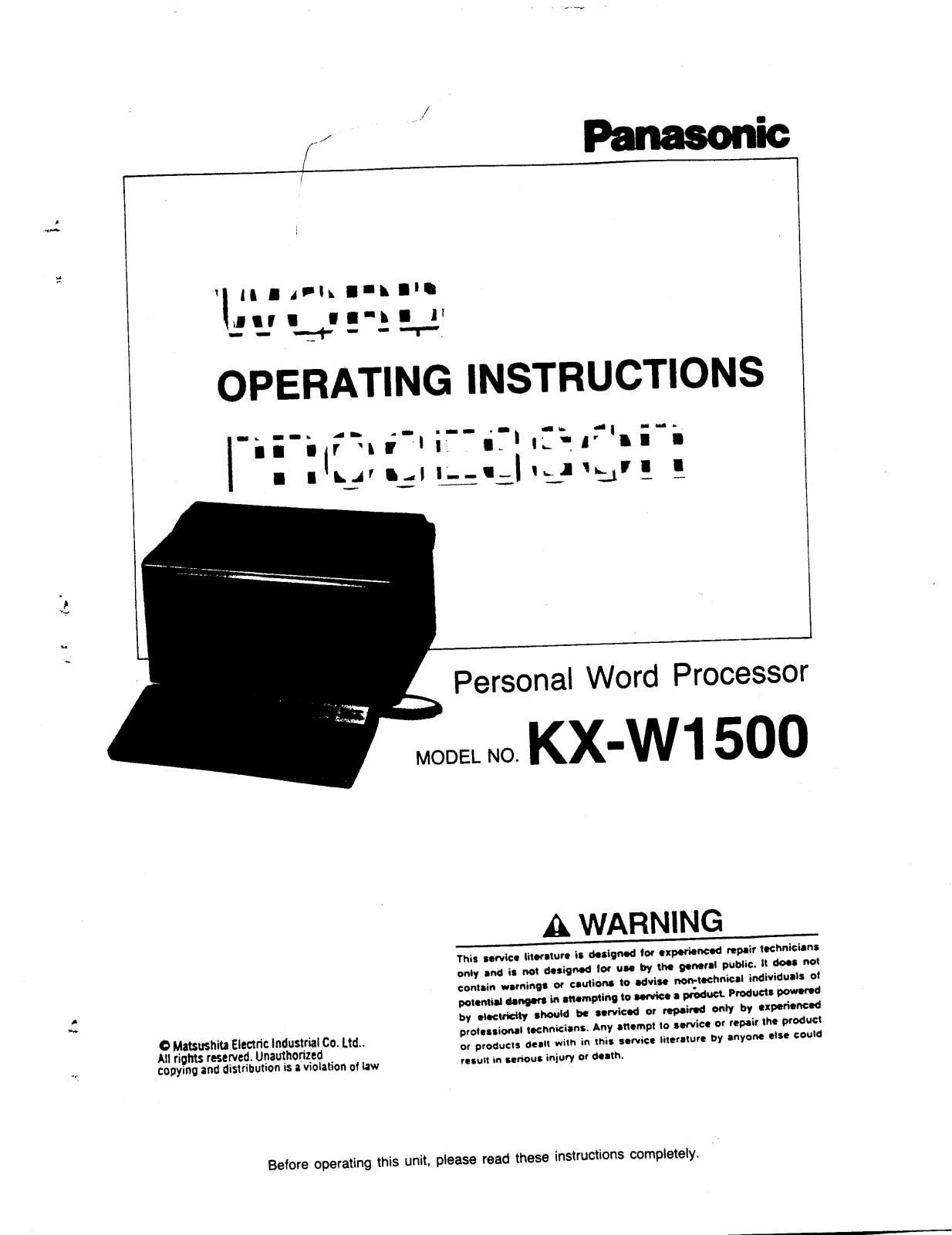 Panasonic kx-w1500 Operation Manual