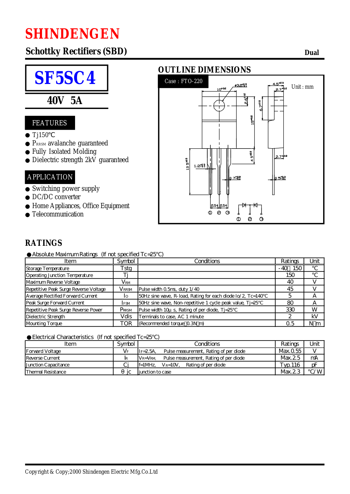 Shindengen Electric Manufacturing Company Ltd SF5SC4 Datasheet