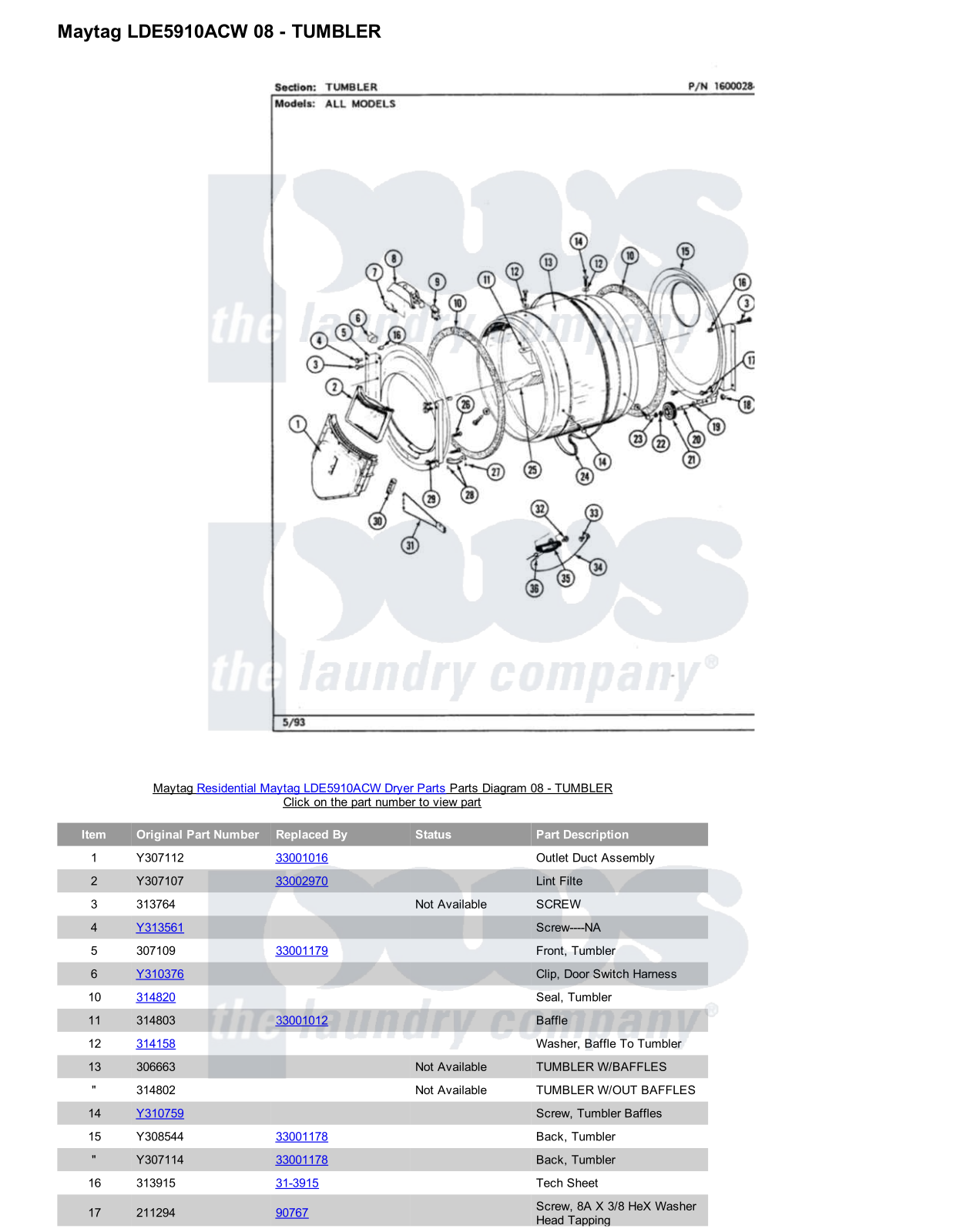 Maytag LDE5910ACW Parts Diagram