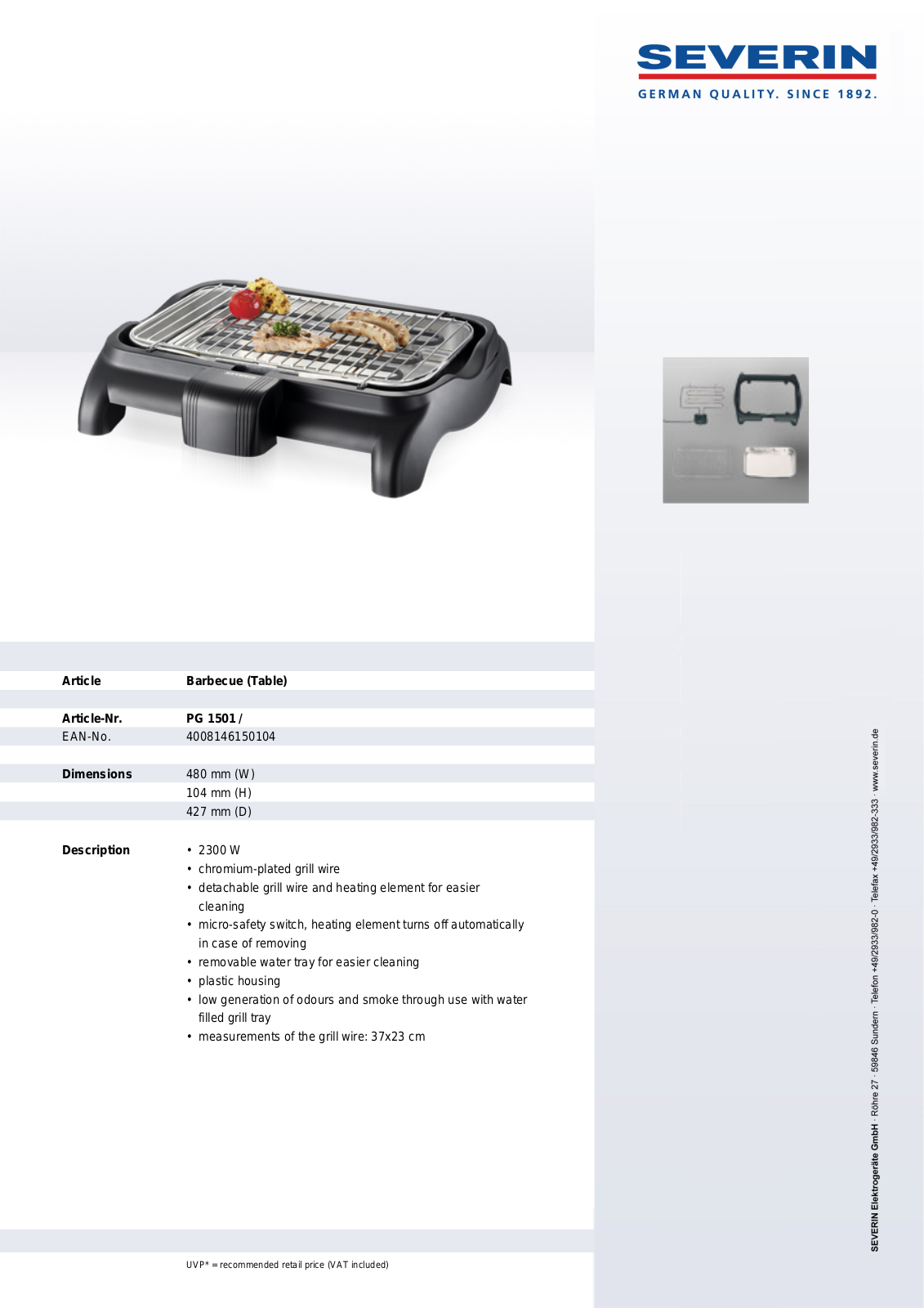 Severin BARBECUE, PG 1501 User Manual