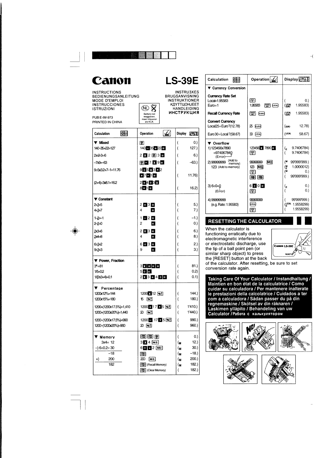 Canon LS39E User manual