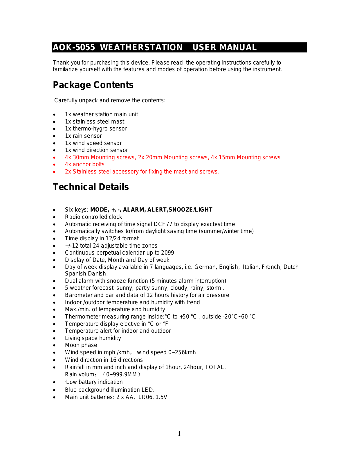 Renkforce AOK-5055 User guide