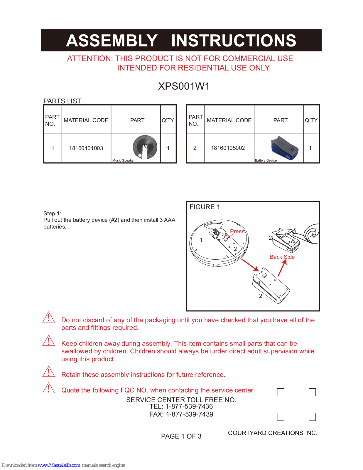 Keysheen Industry XPS001W1 Assembly Instructions Manual