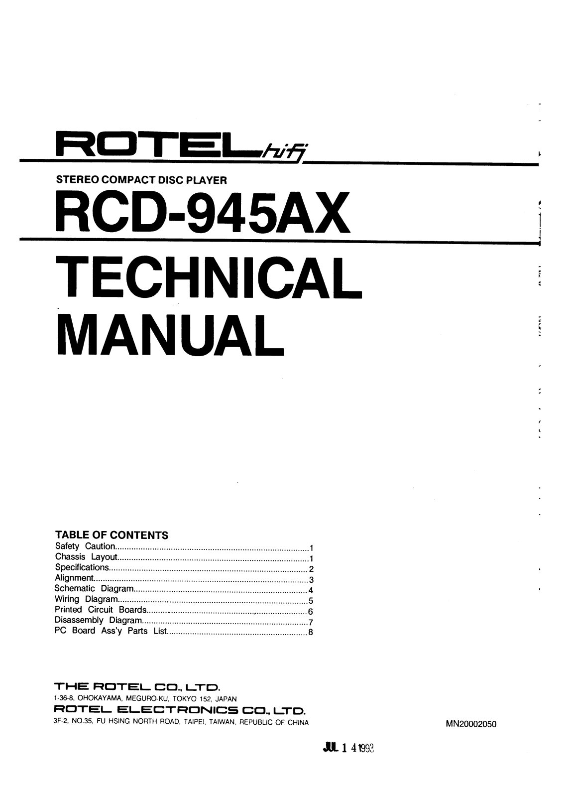 Rotel RCD-945-AX Service manual