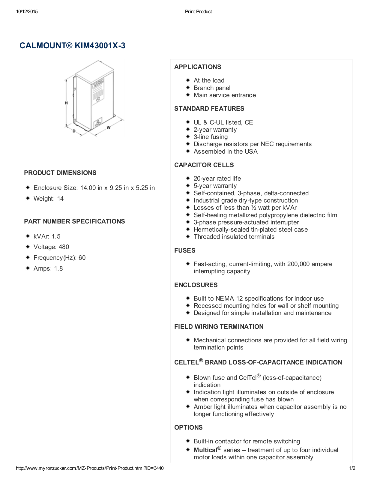 Myron Zucker KIM43001X-3 Data Sheet