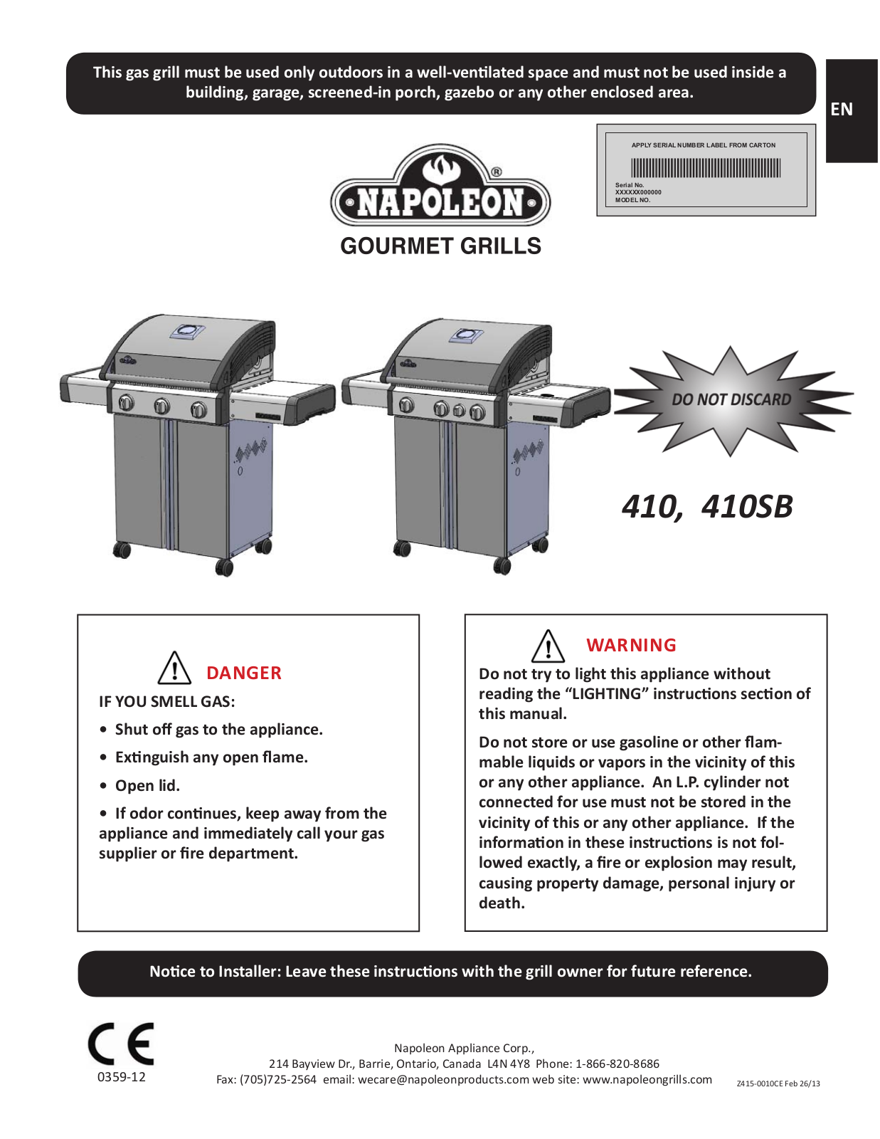 Napoleon T410SB User Manual