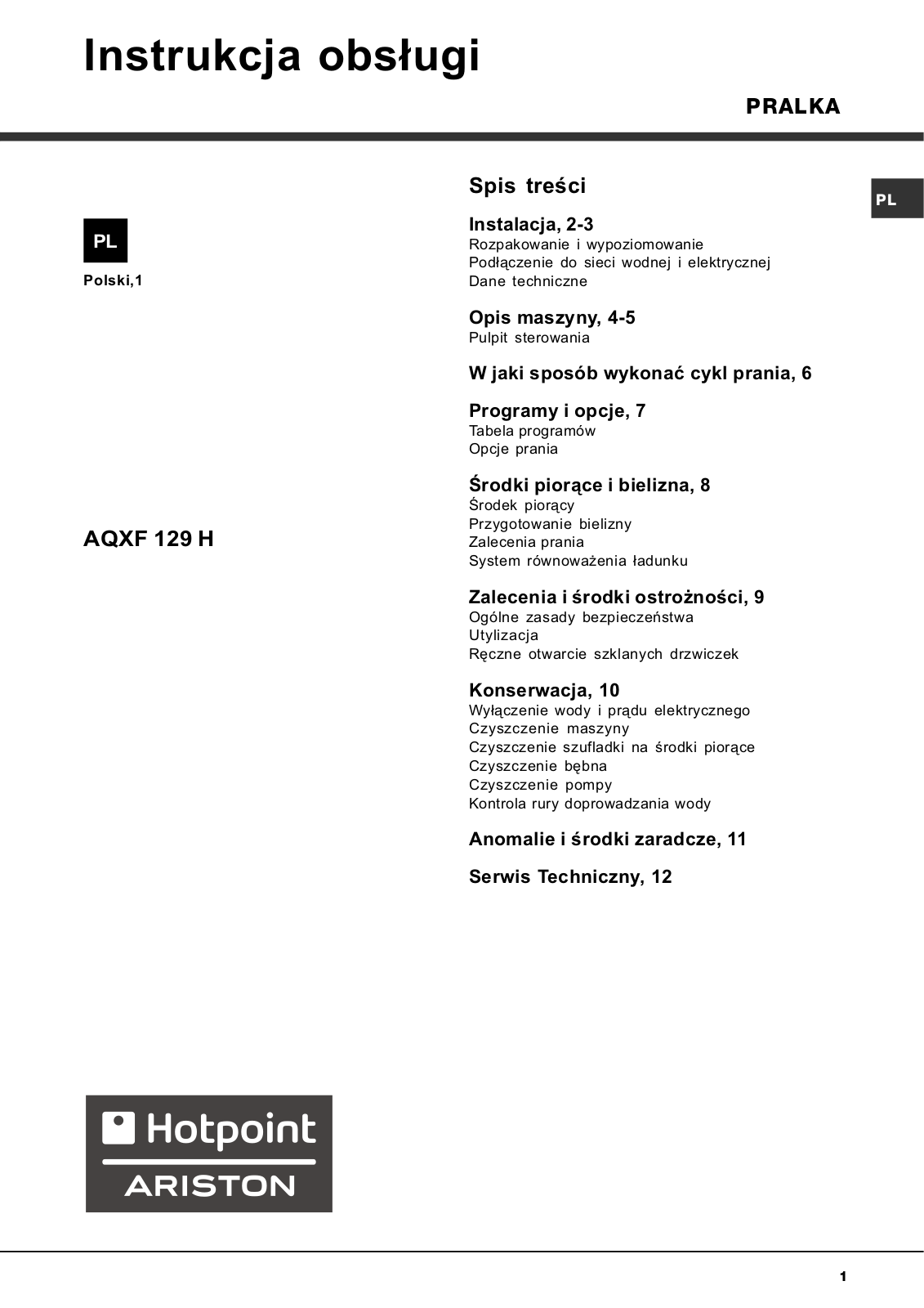 Hotpoint Ariston AQNXXF 149 H, AQXF 129 H User Manual