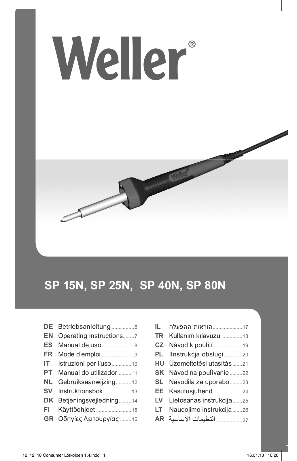 Weller SP25NKEU operation manual