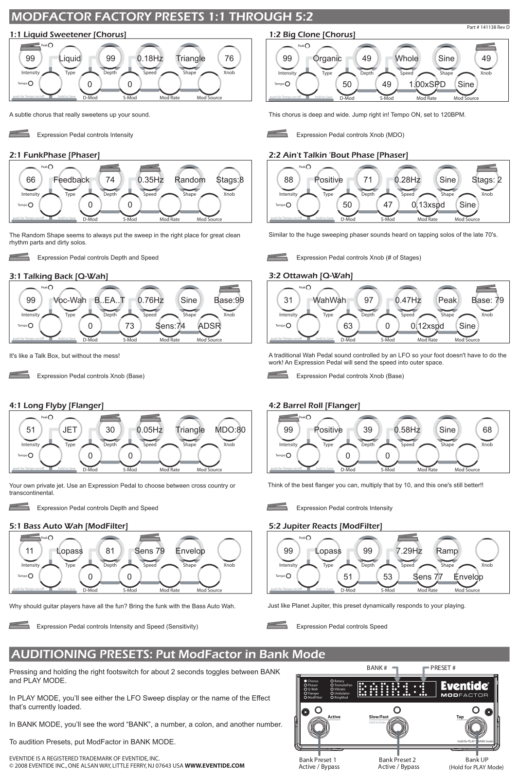 Eventide ModFactor Preset Manual